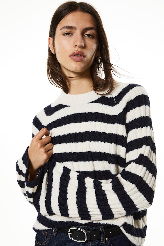 Rib-knit jumper - Navy blue/Striped/Light greige/Mole/Striped - 1