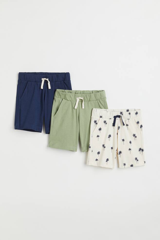 3-pack cotton jersey shorts - Natural white/Navy blue