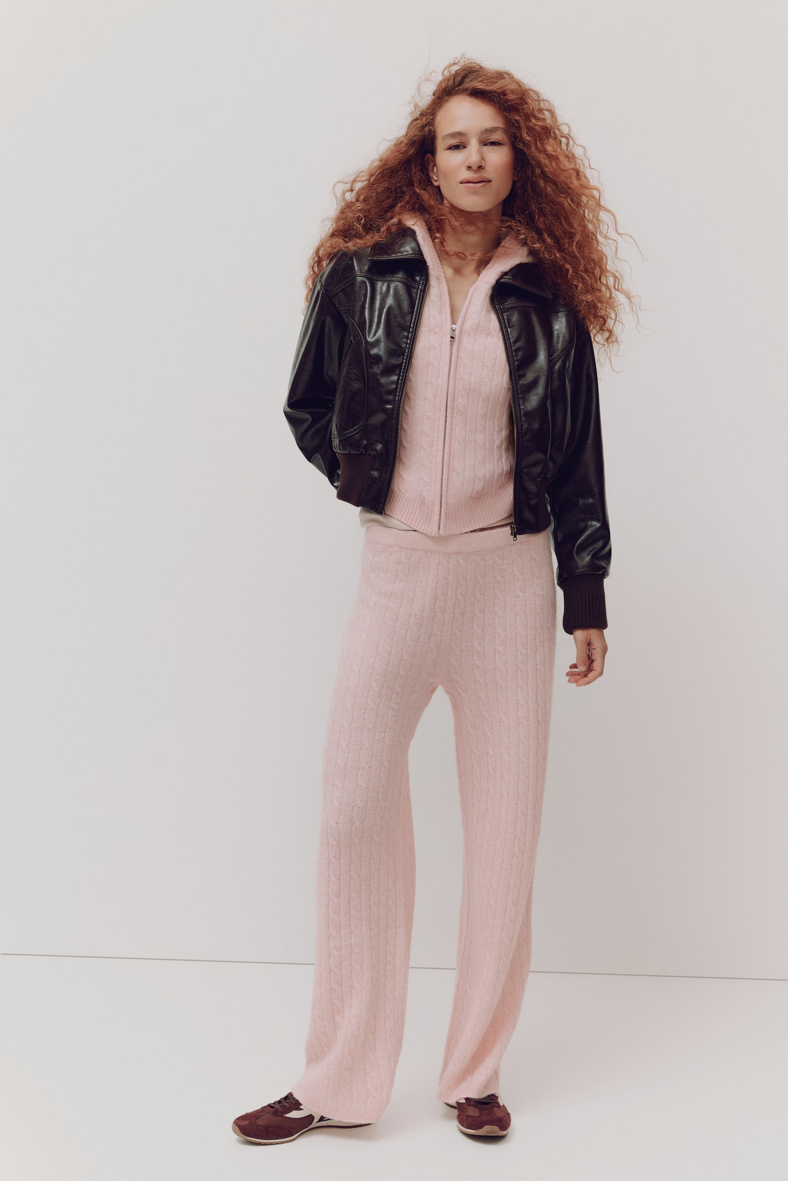 Cable-knit trousers - Pink/Cream/Navy blue - 7