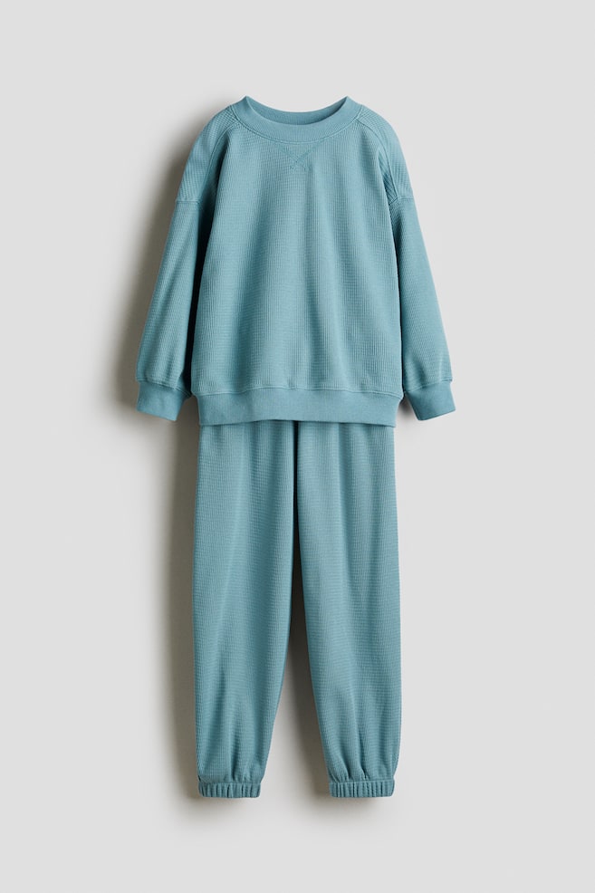 2-piece waffled cotton set - Dusty turquoise - 1