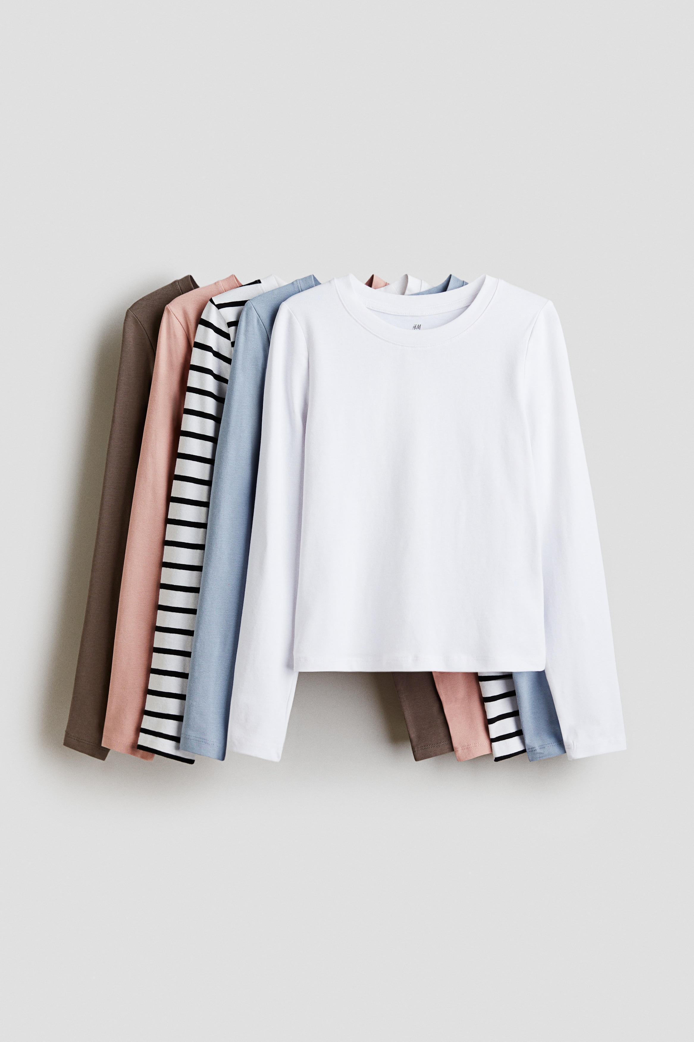 White/Striped 5-pack cotton tops - Size: 14Y+  - H&M