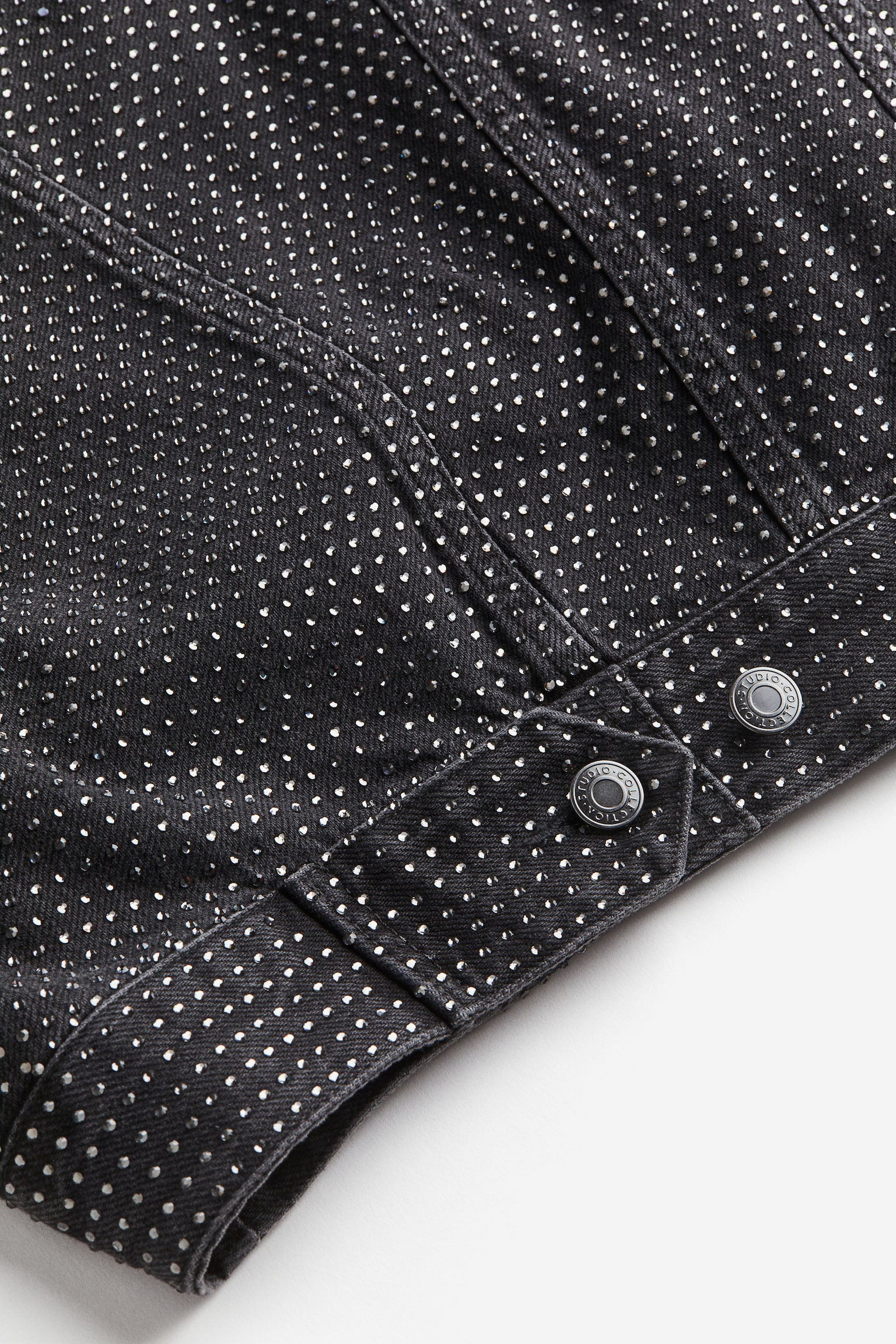 Áo khoác denim gắn hạt giả kim cương - Màu xám than/Màu bạc - 2