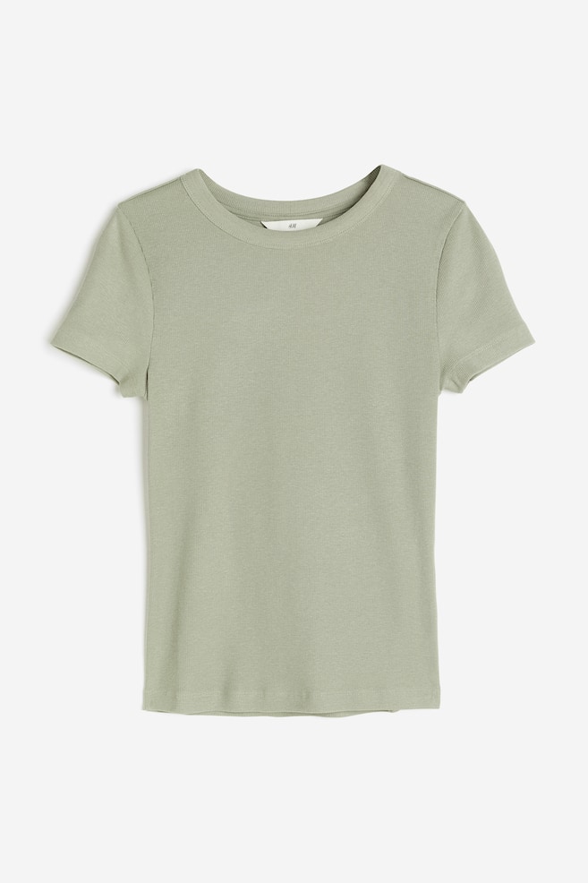 Ribbad T-shirt i modalmix - Salviagrön/Vit/Mörk beigemelerad/Vit/Svartrandig/dc/dc/dc/dc - 2