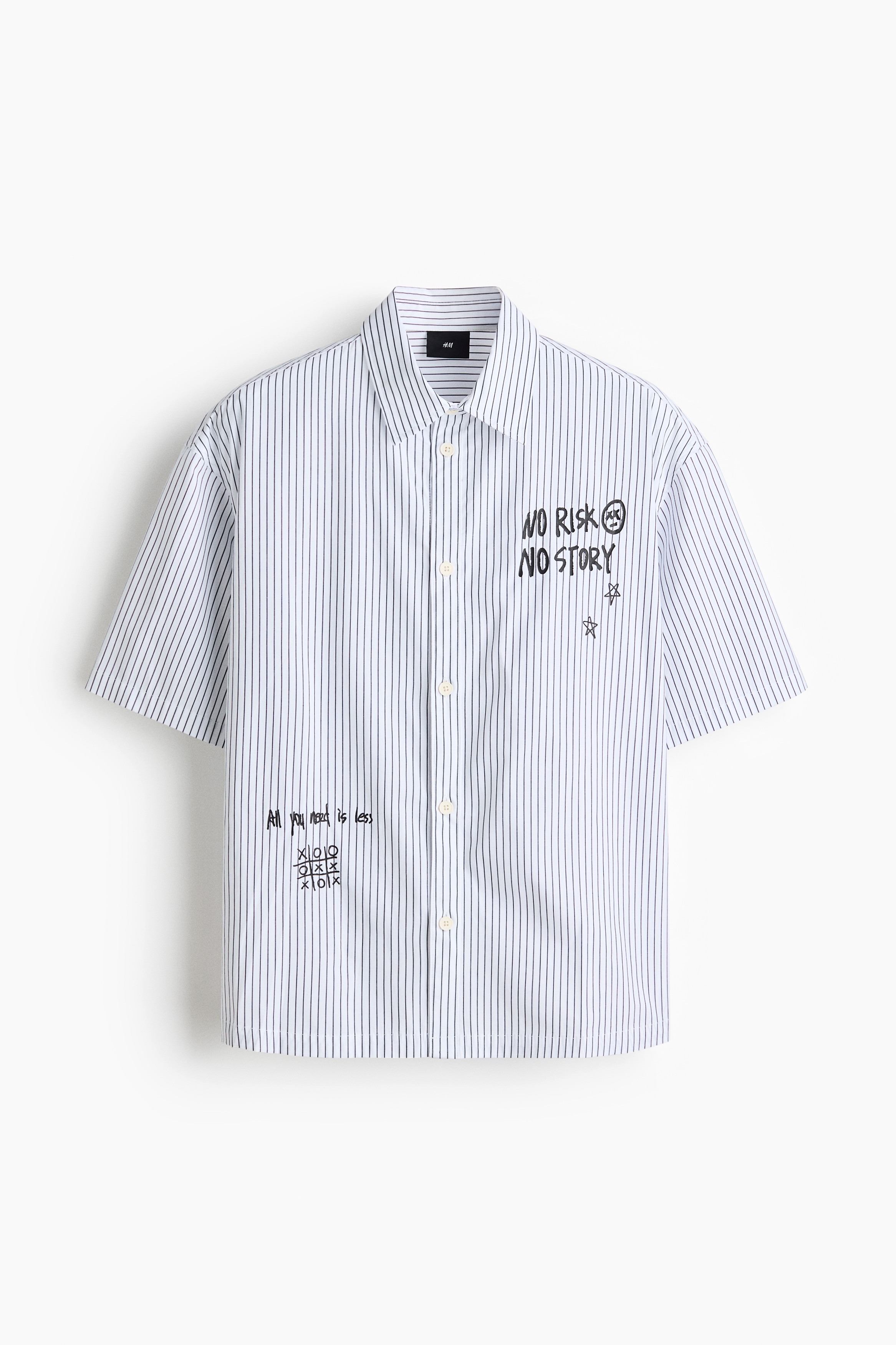 ルーズフィット プリントコットンシャツ - ホワイト／No Risk No Story/ブルー／ストライプ