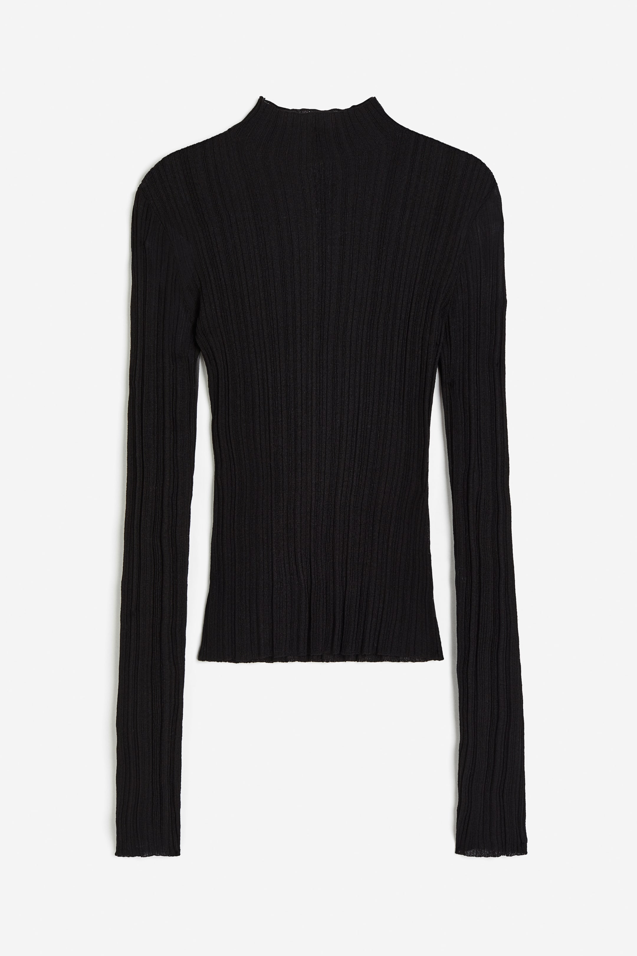 Sheer Rib-knit Mock Turtleneck Top