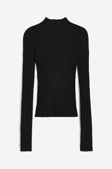 SheerRib-knitMockTurtleneckTop