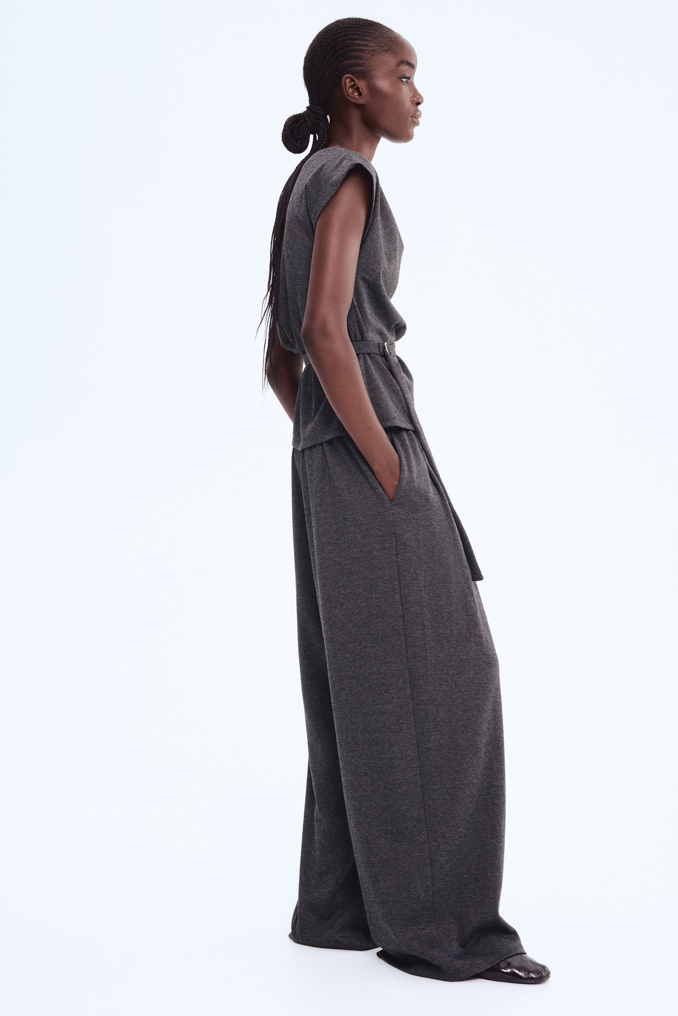 Women's Dark gray melange Wide-Leg Pull-On Pants | H&M US