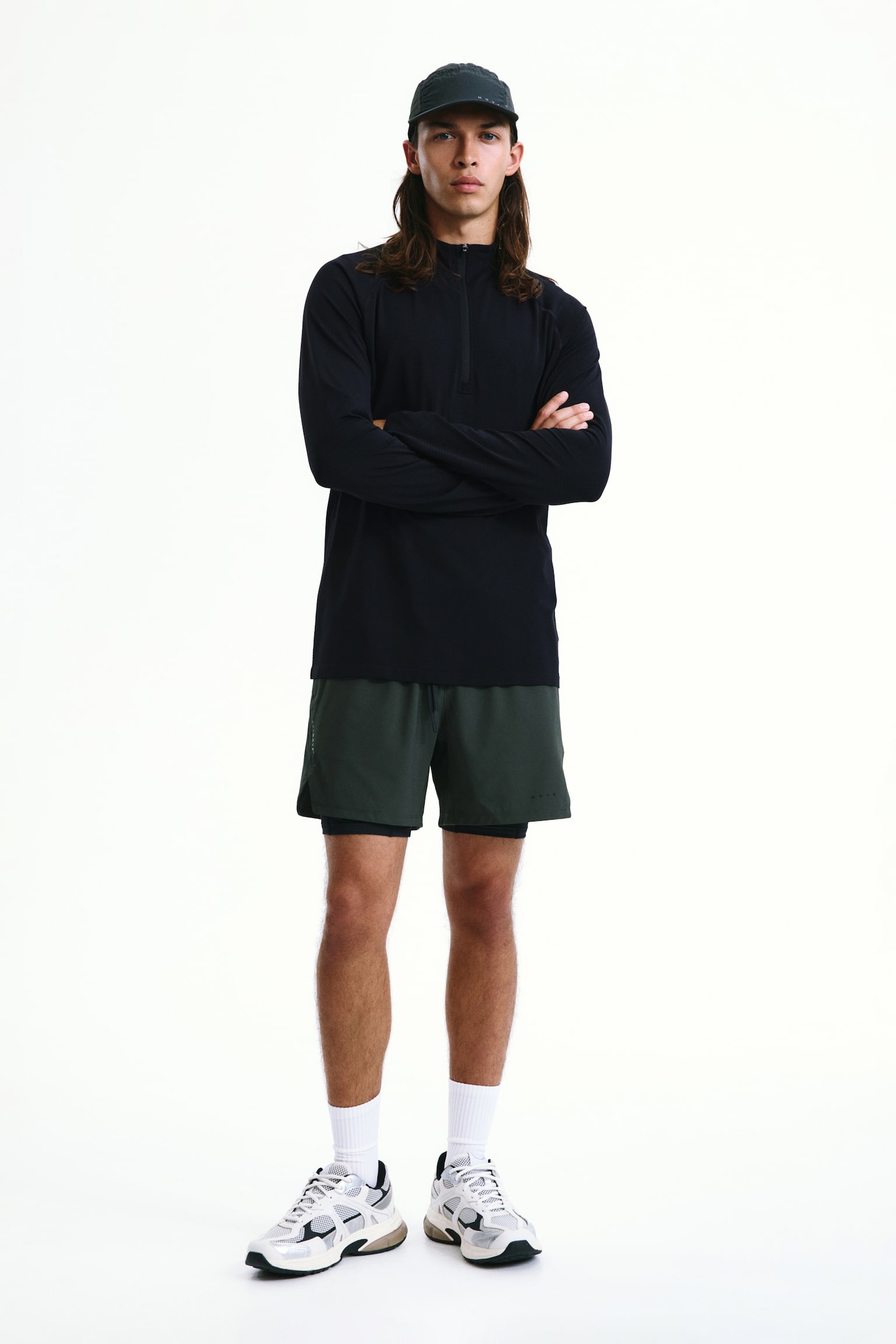 Мужская рубашка H&M Move Muscle-Fit Half-Zip Sports Shirt with DryMove™, цвет: Чёрный — фото 5