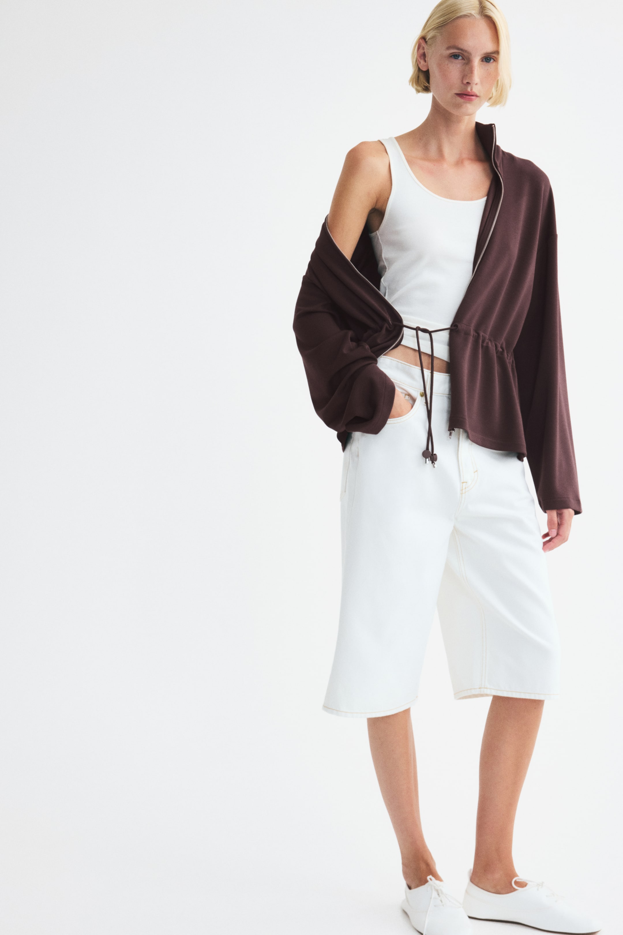 Drawstring-Detail Sweatshirt Jacket