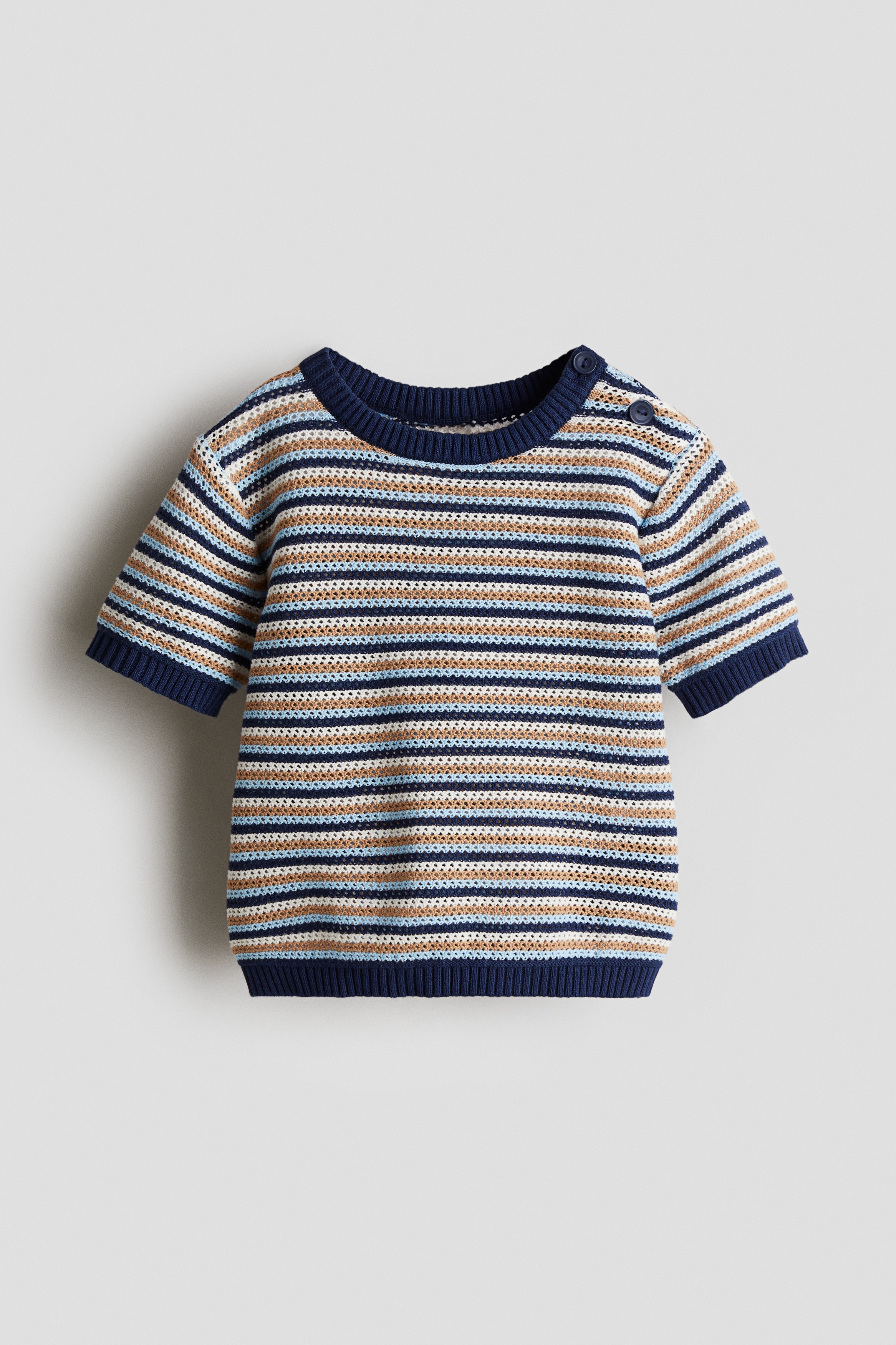 T-shirt z bawełnianej dzianiny - Granatowy/Beżowe paski/Jasnobeżowy/Niebieski melanż