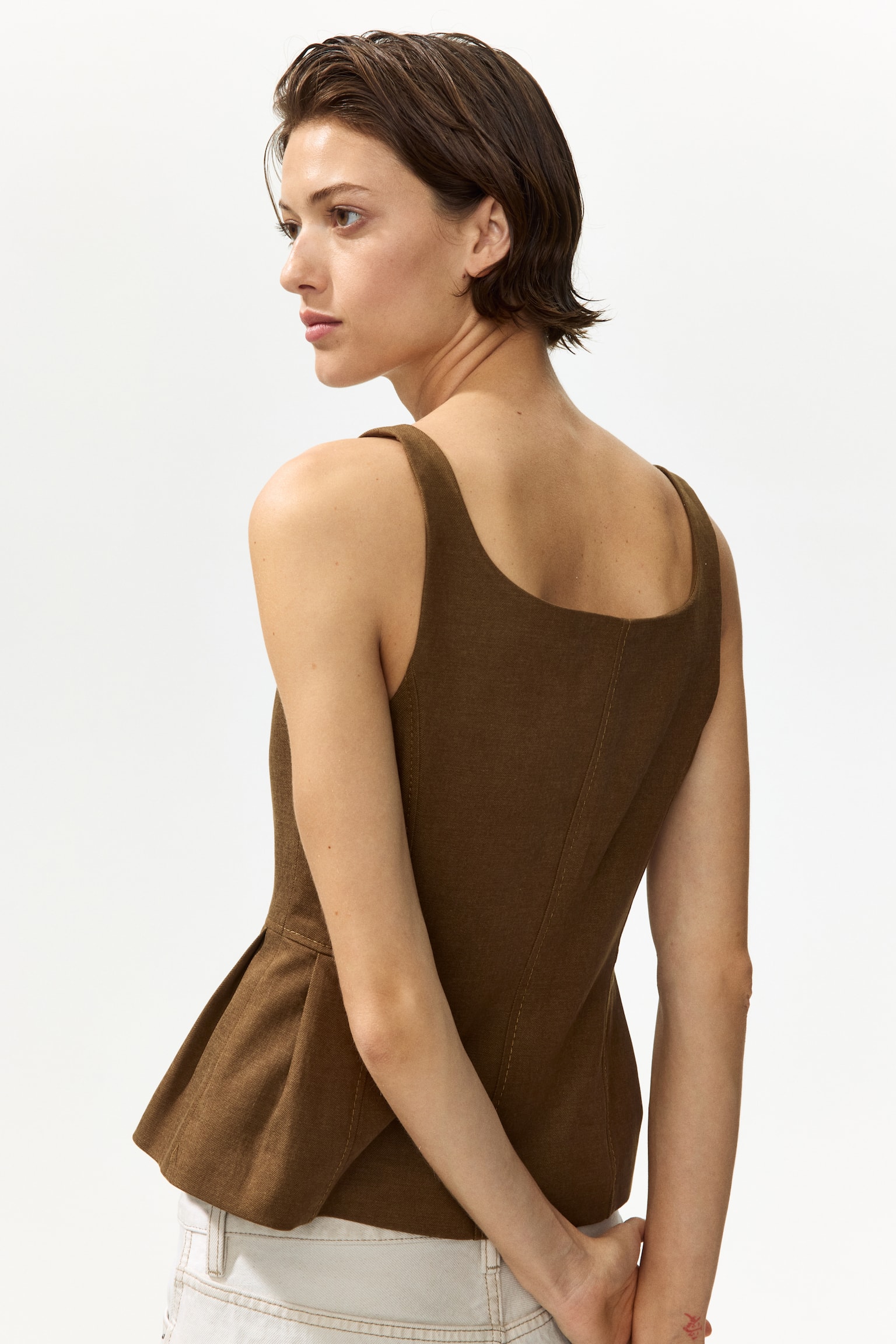 Fitted waistcoat - Brown/Light beige - 3
