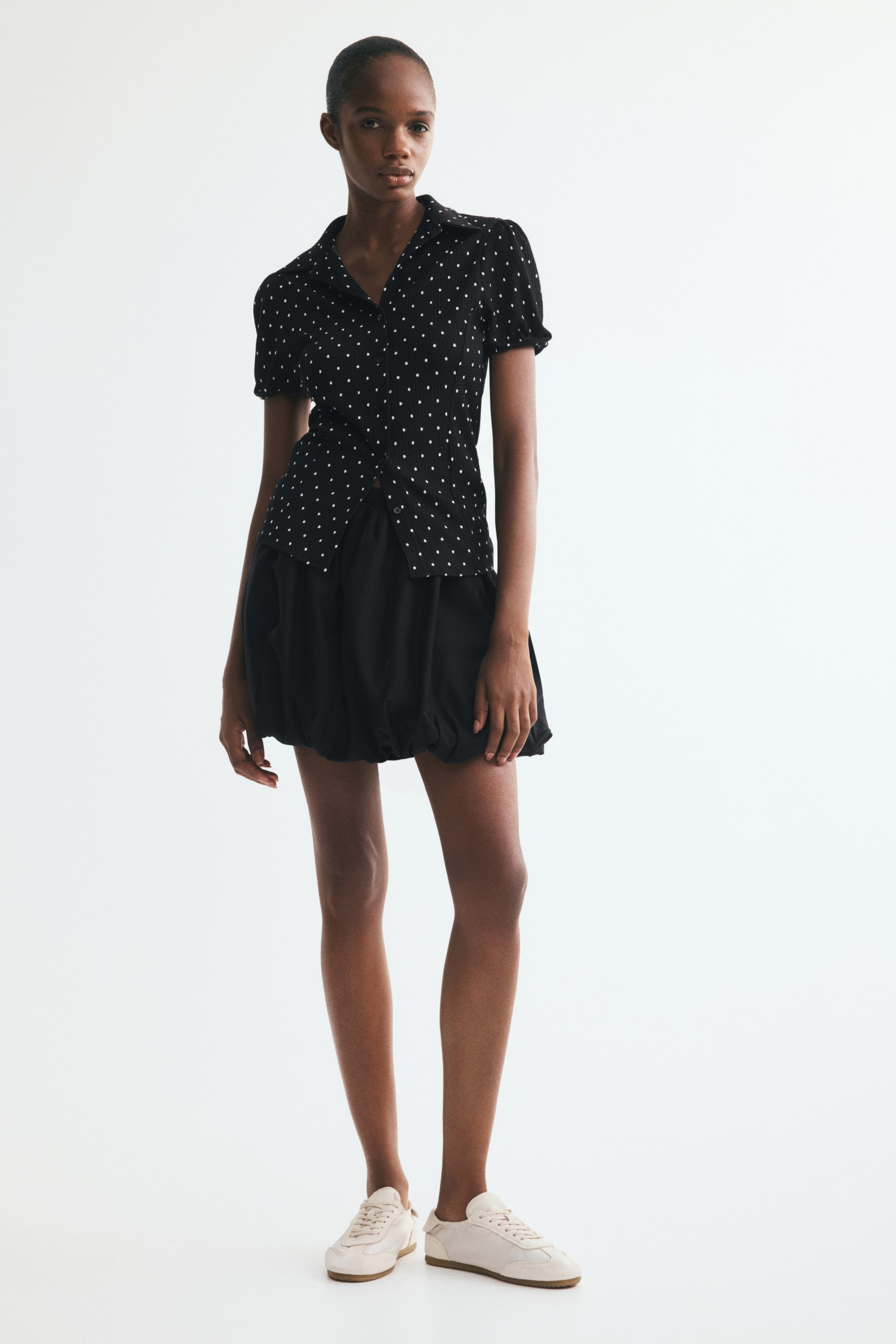 Puff-Sleeved Button-Front Top
