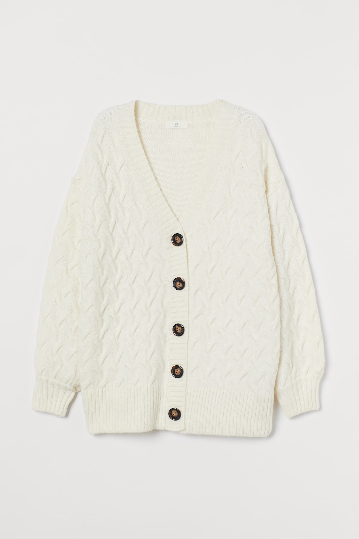 Oversized cardigan - Deep neckline - Long sleeve - Cream - Ladies | H&M GB