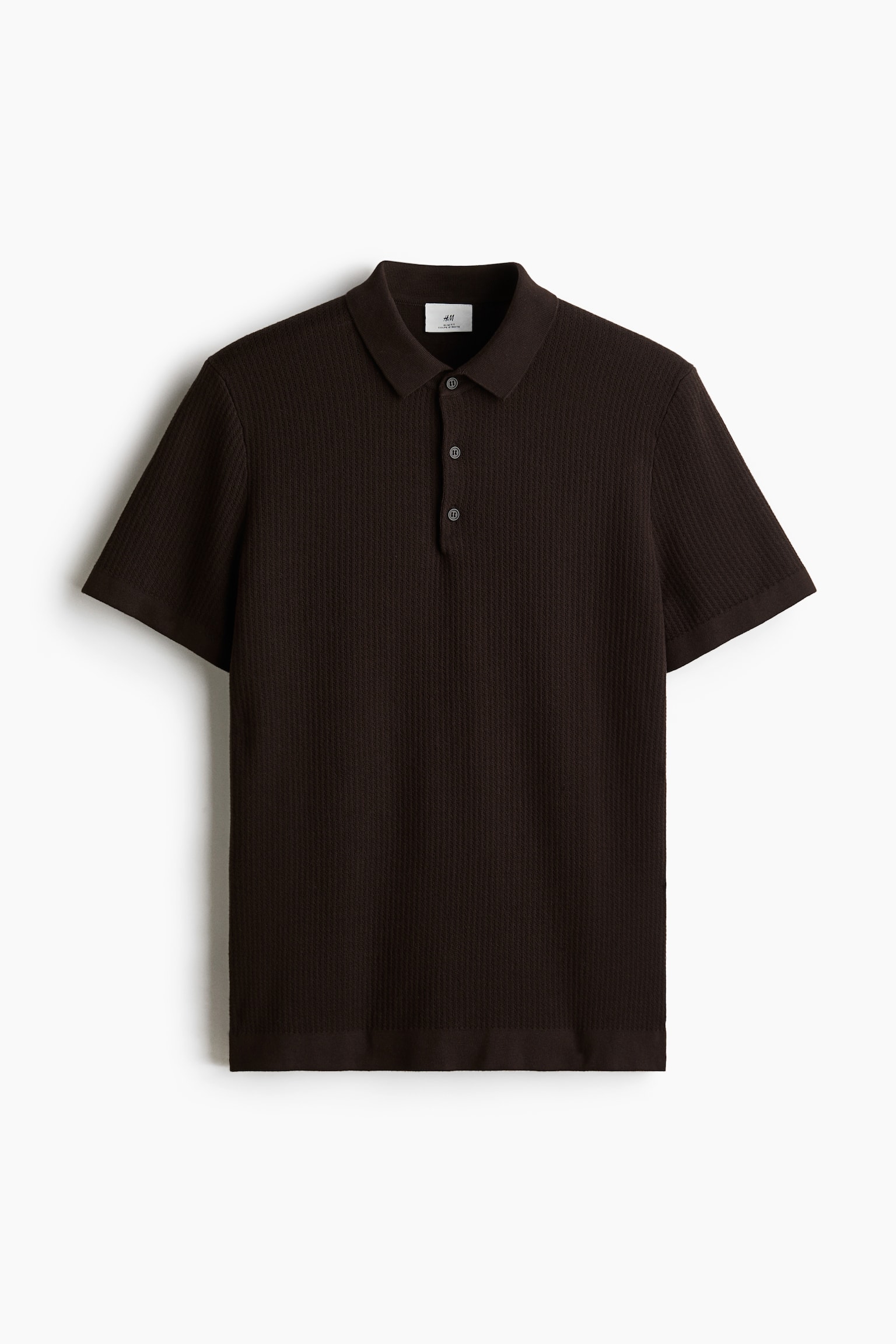 Slim Fit Textured Polo Shirt - Dark brown/Navy blue/Cream - 2