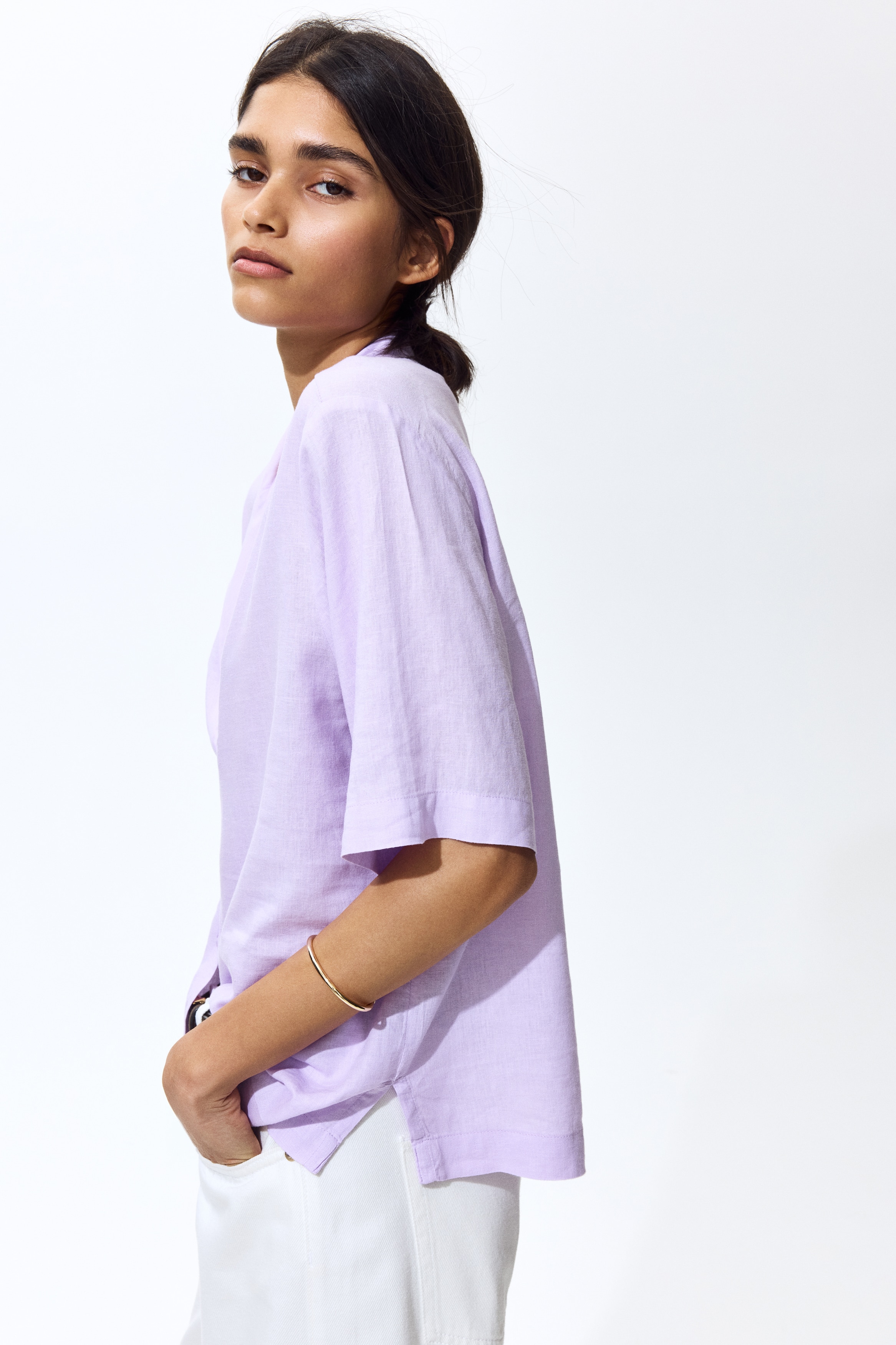 Áo sơ mi cổ hai ve linen pha