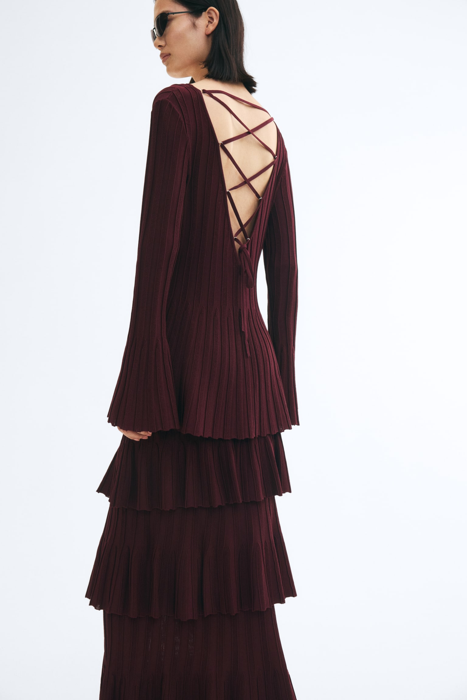 Женская юбка H&M Tiered Ribbed, цвет: Бордовый — фото 4