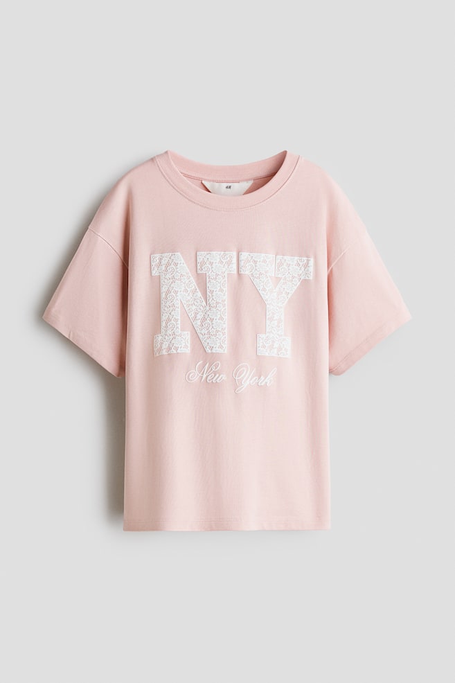 Lace-detail T-shirt - Powder pink/NY - 1