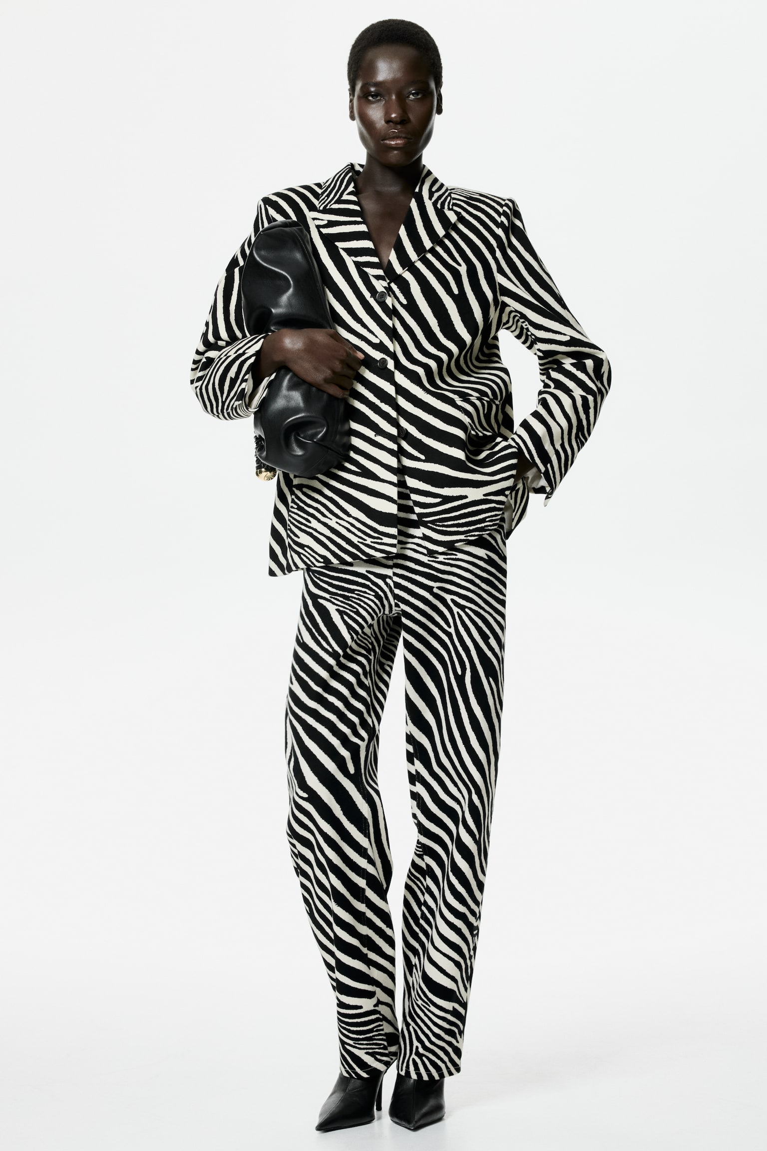 Однобортний саржевий блейзер - Білий/зебровий принт - 3