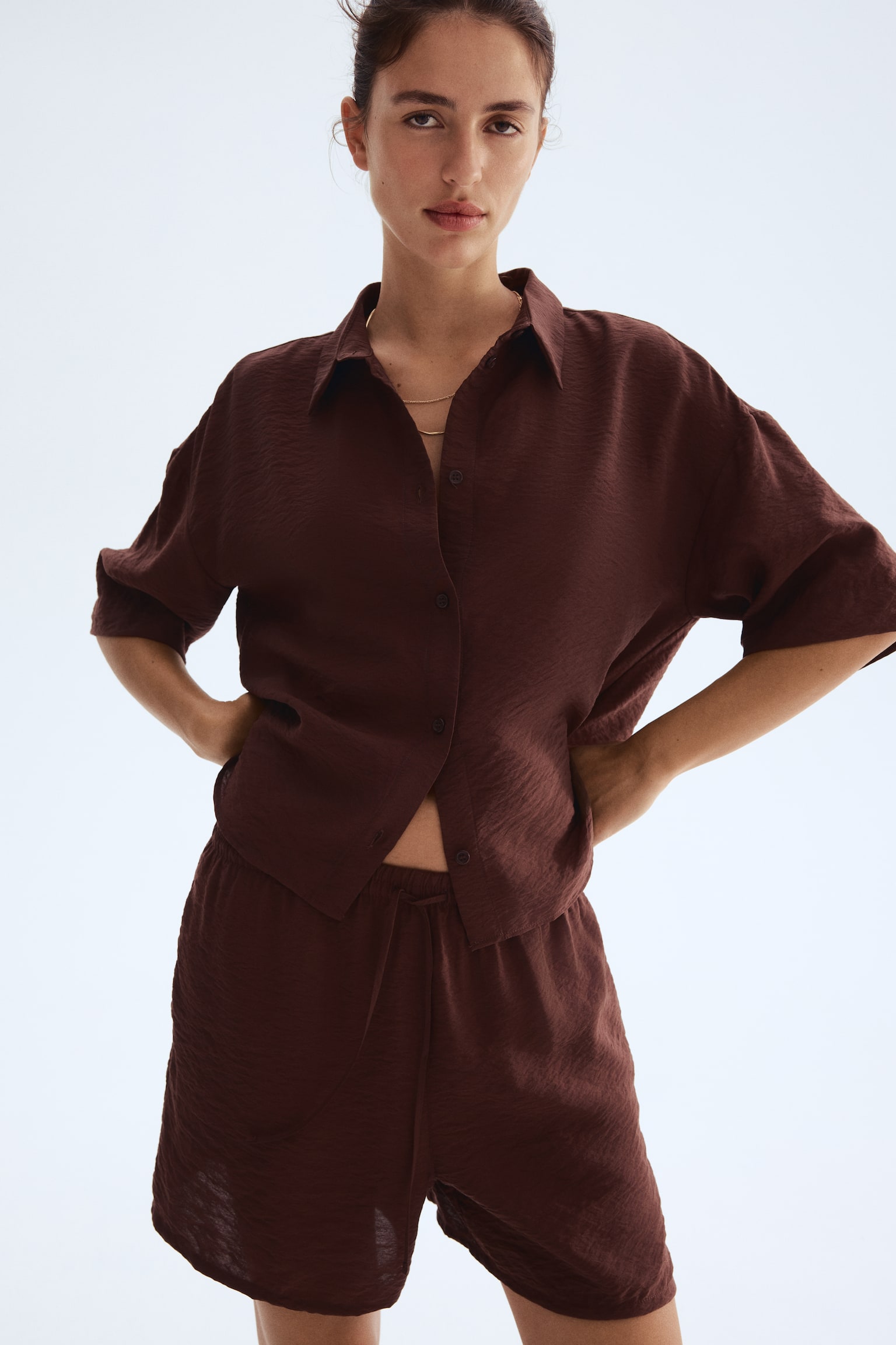 Büzgü Bağlı Şort - Kahverengi/Lacivert/Desenli - 4