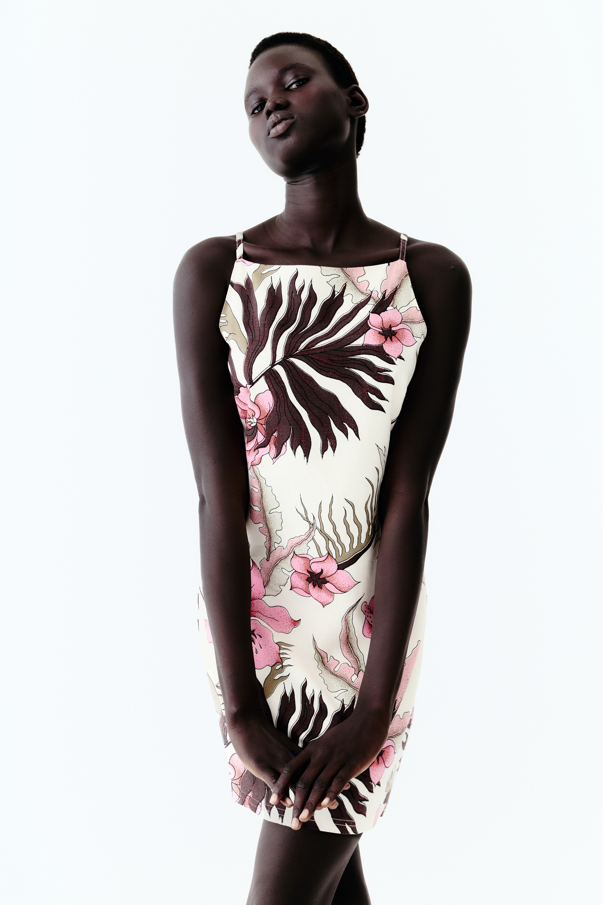Women's White/floral Linen-Blend Strappy Dress | H&M US