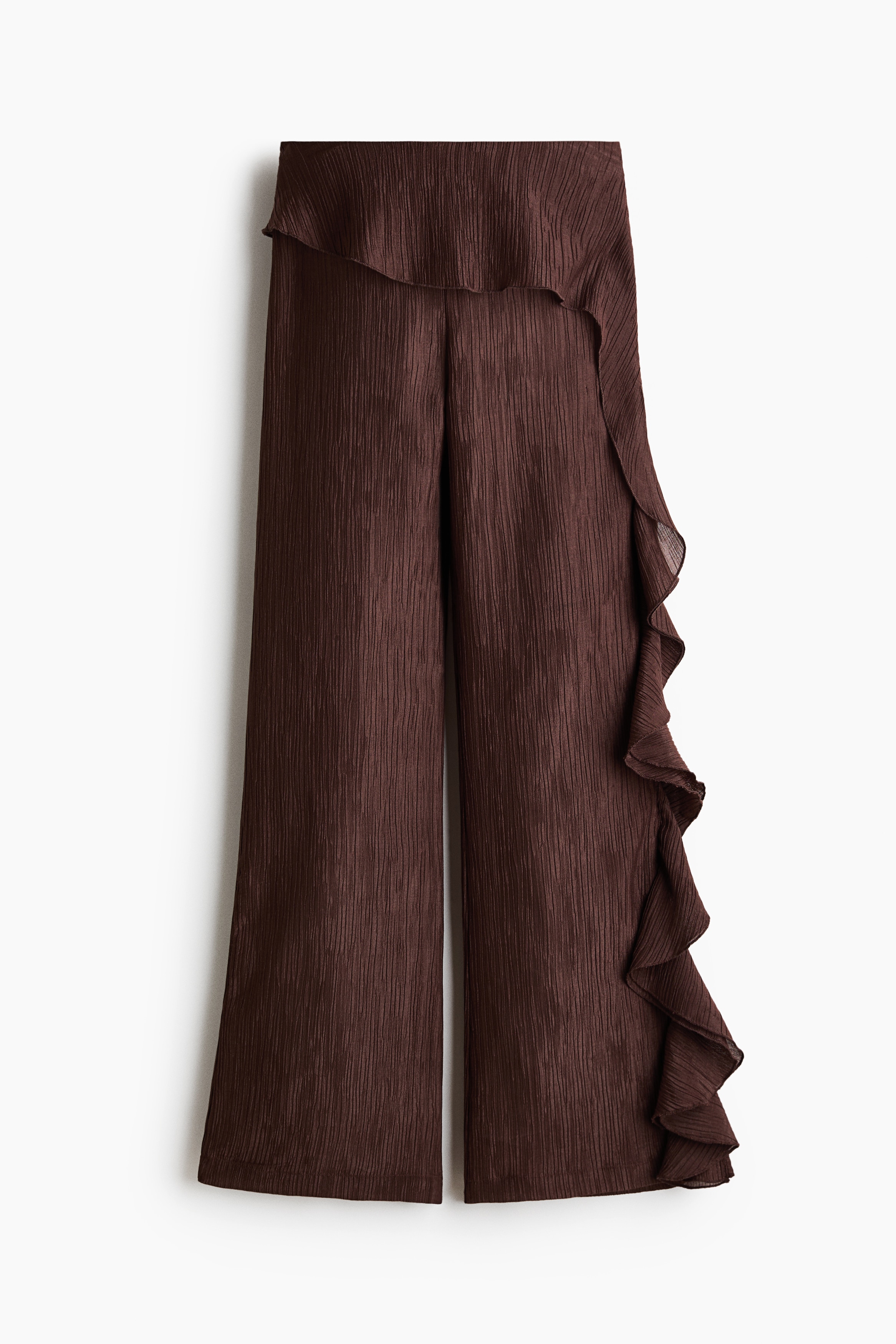 Pantalon froissé à volant - Brun foncé