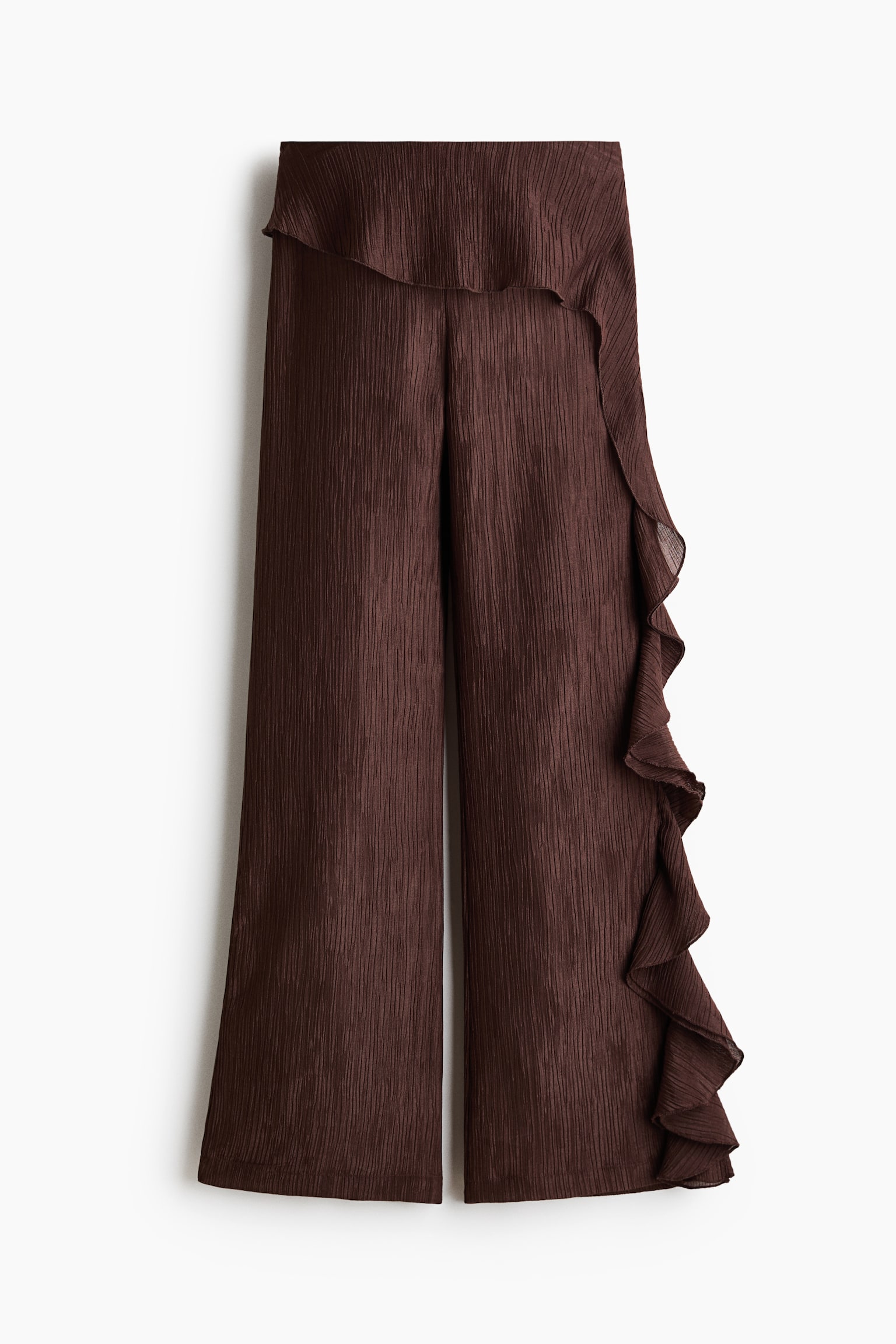 Flounced crinkled trousers - Dark brown - 1