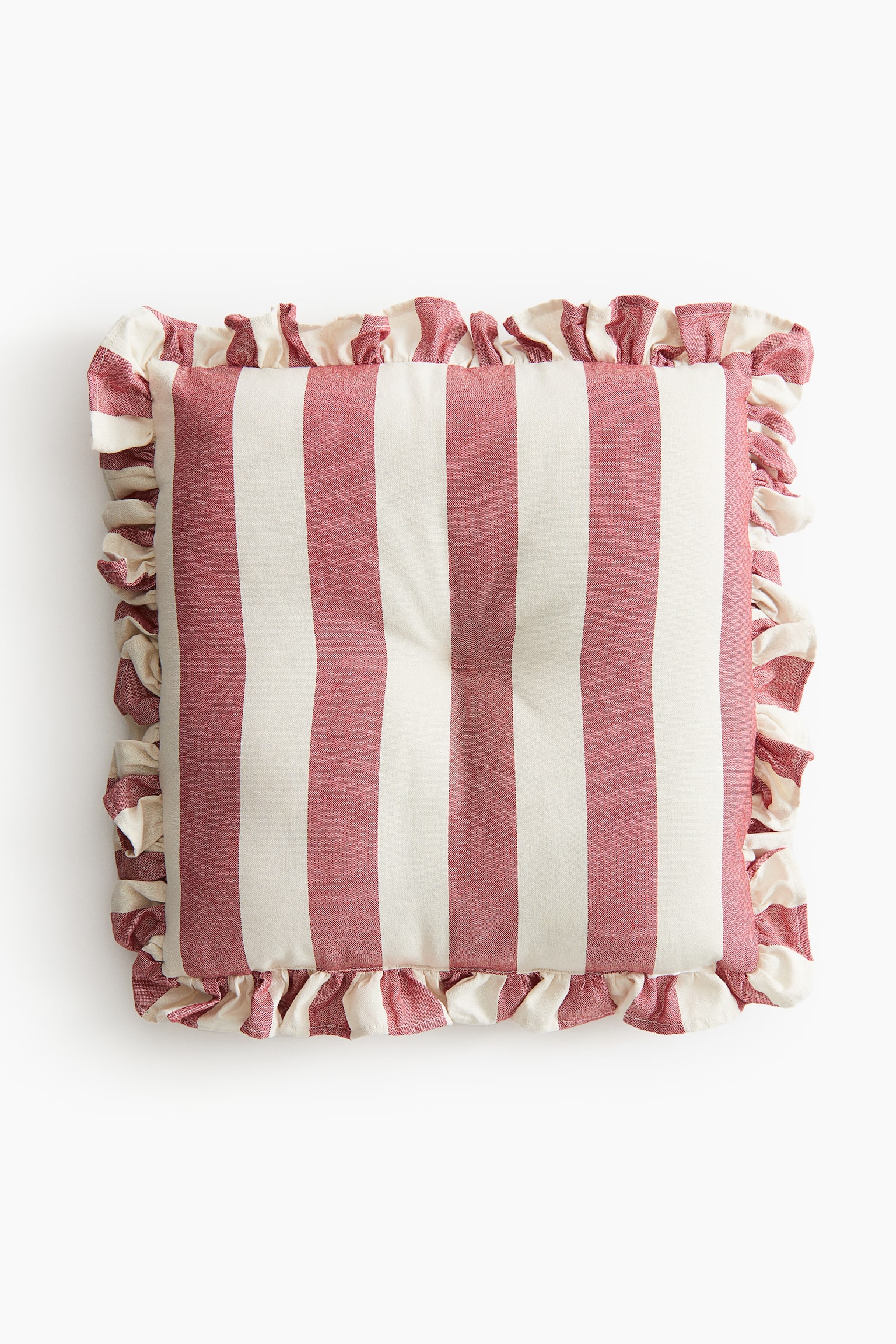 Frill-trimmed cotton seat cushion - Dark red/Striped/Green/Striped/Light mole - 1