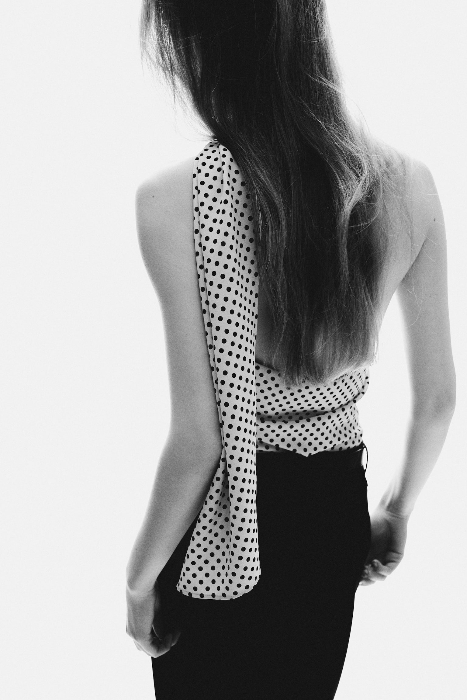 Top avec col cravate - Beige clair/pois - 3