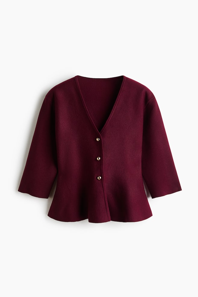 Fine-knit peplum cardigan - Burgundy/Black/Light beige - 1