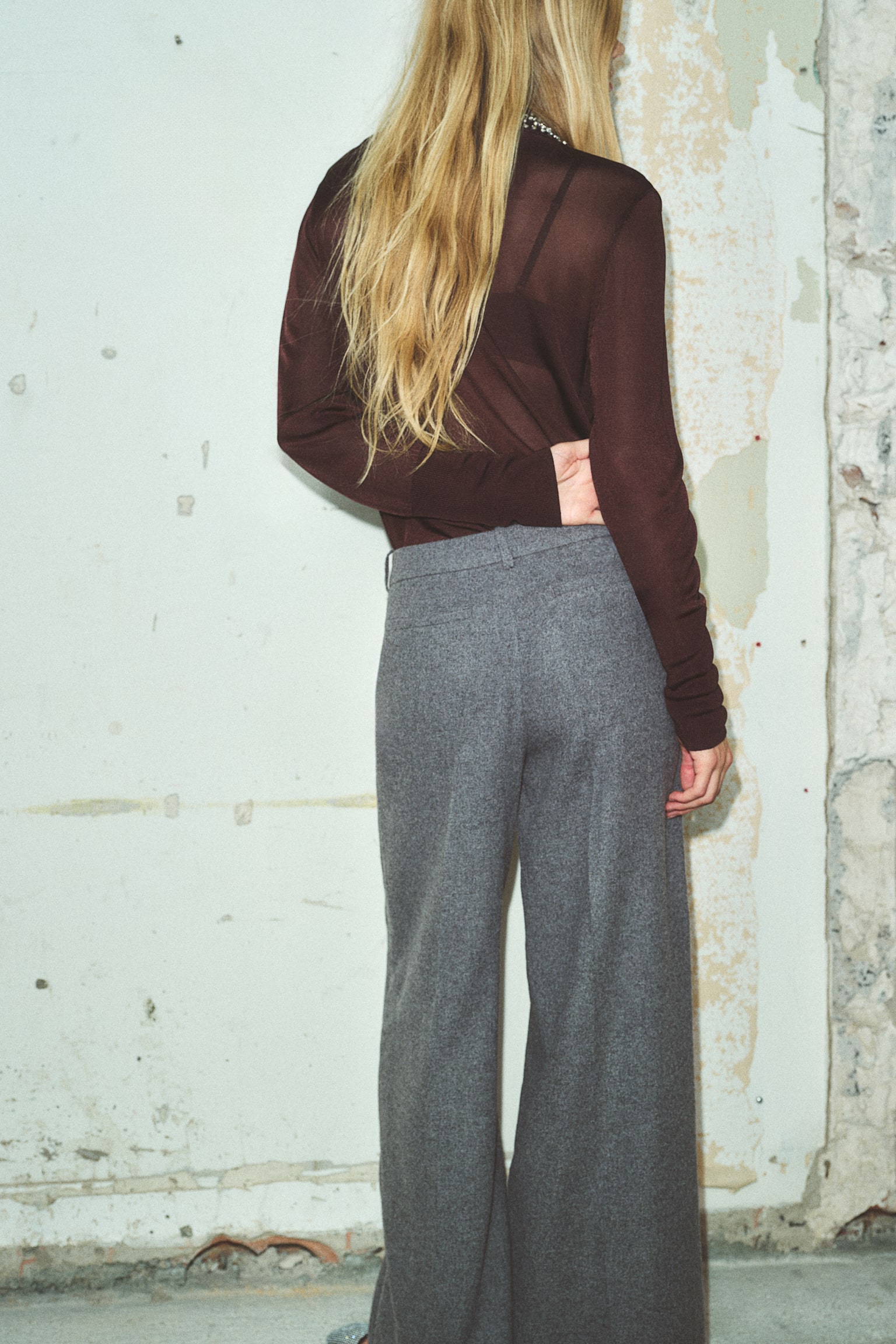 Wide tailored trousers - Dark grey marl/Black - 4