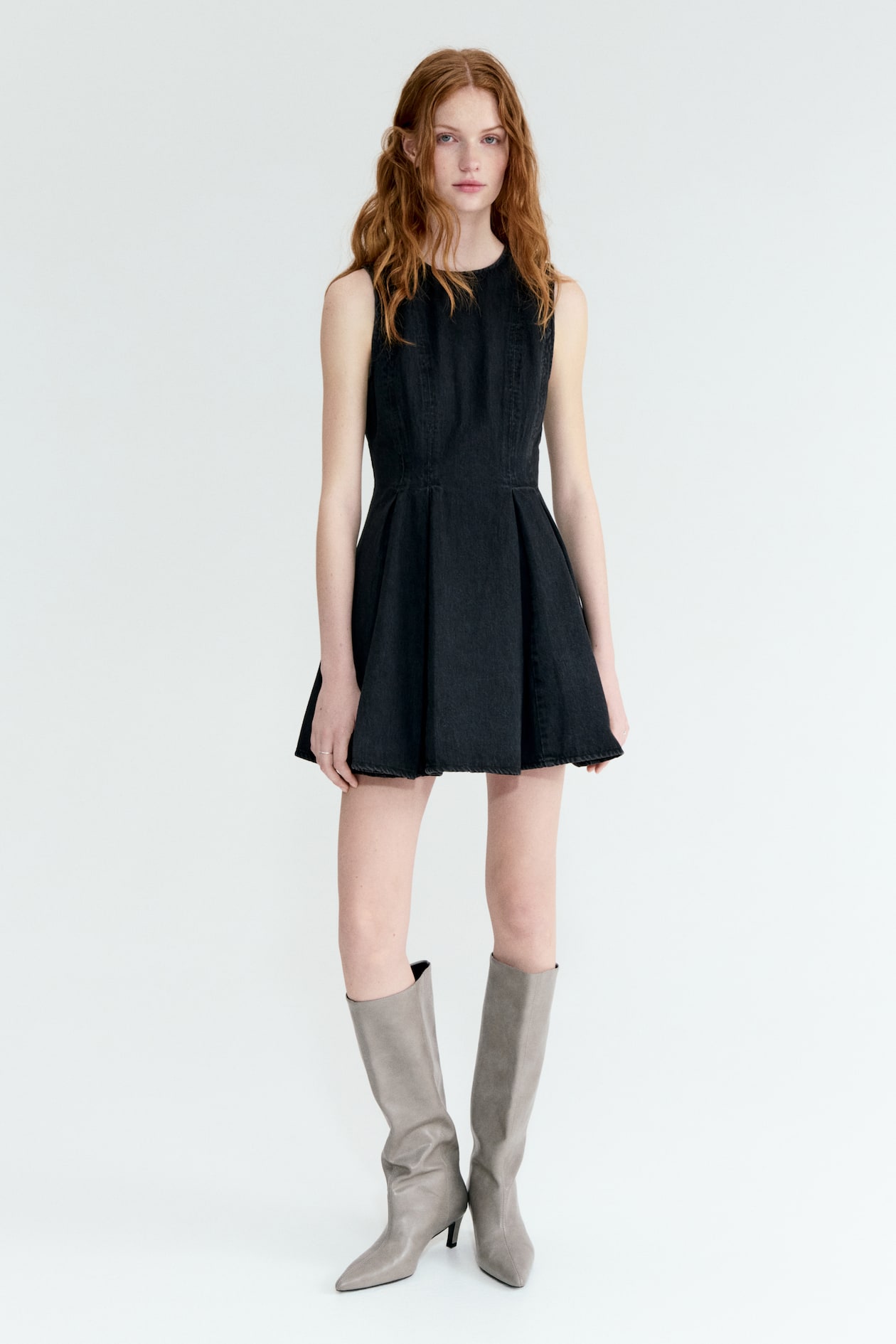 Flared-Skirt Denim Dress - image 4