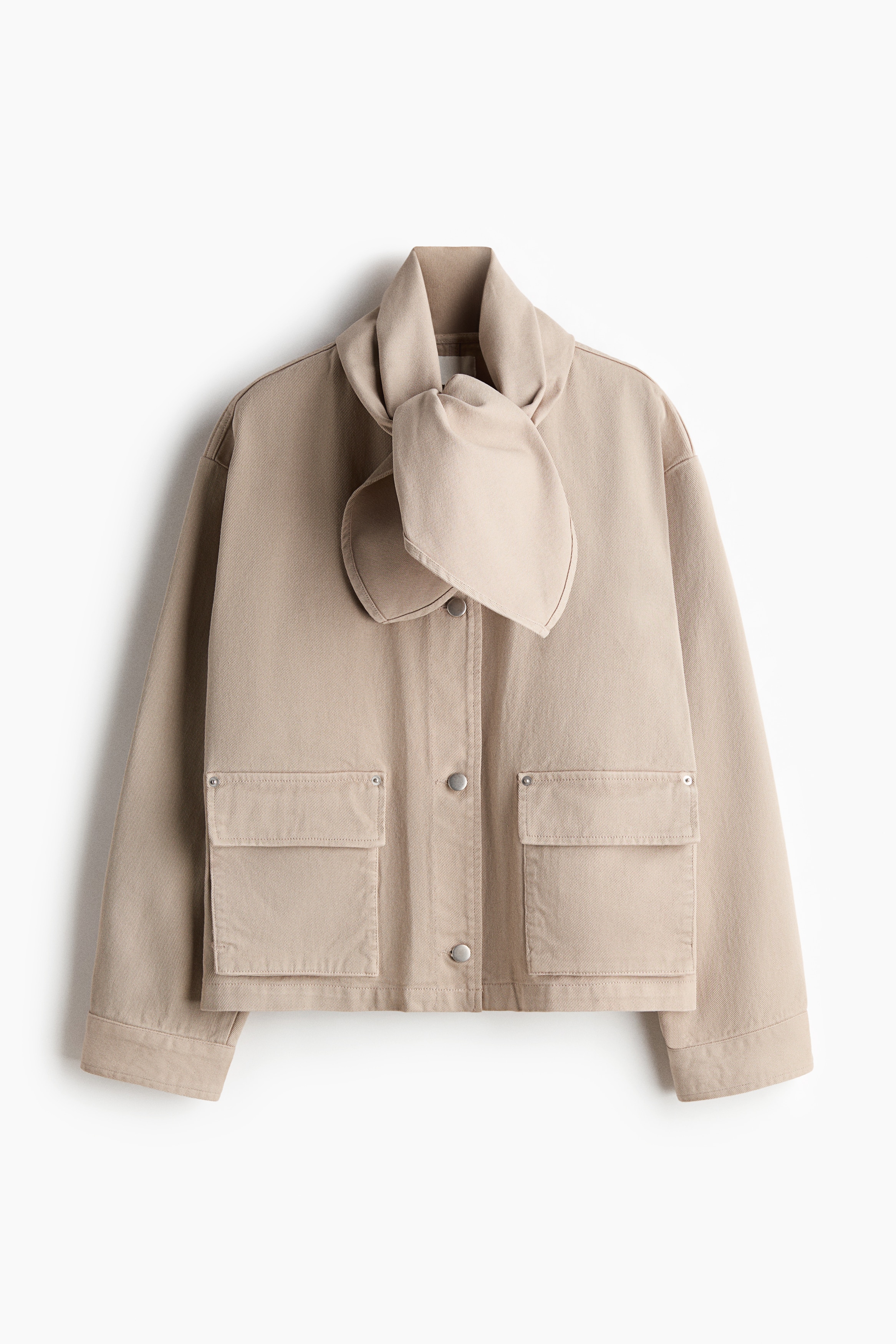 Scarf-collar twill jacket - Light beige