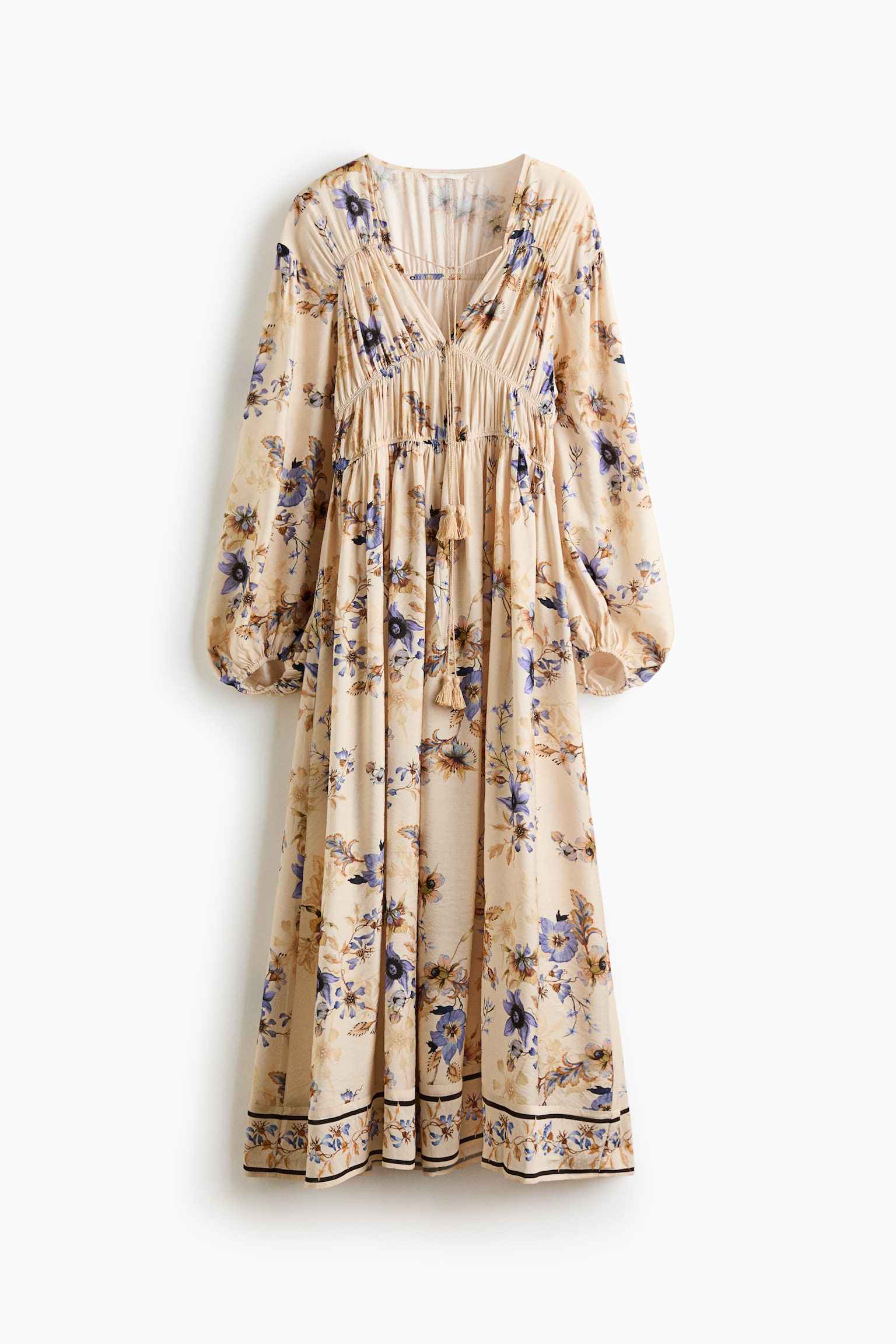 Printed tie-detail dress - Light beige/Floral/Black/Floral/Light blue/Floral - 1