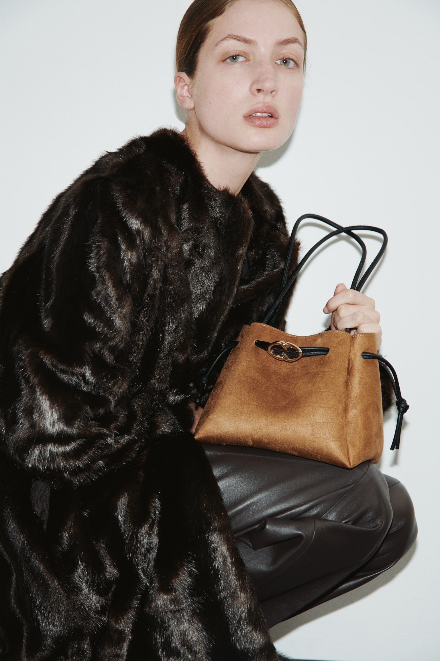 Drawstring-detail shoulder bag - Brown/Dark brown/Beige - 7