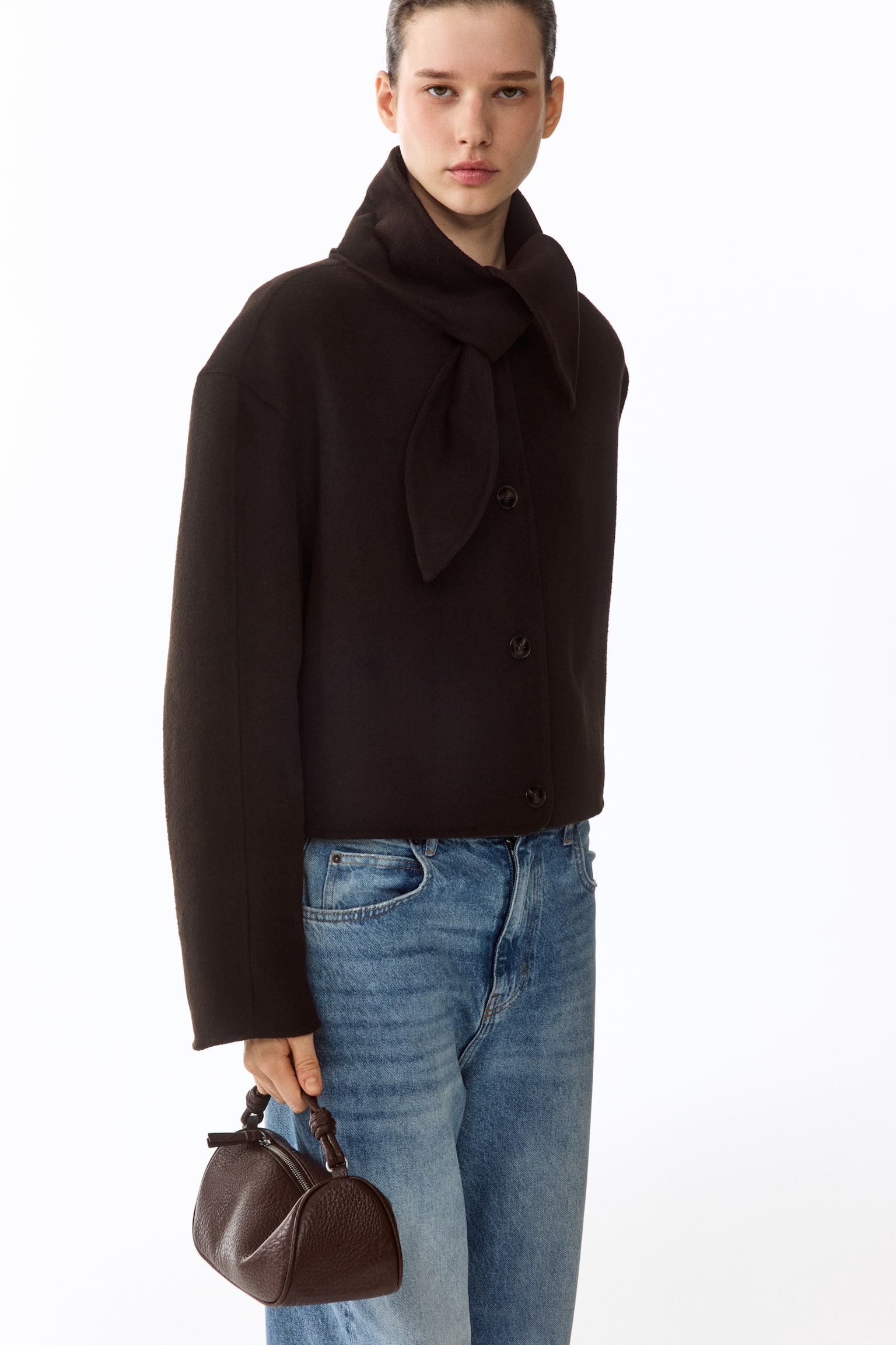 Handmade wool-blend jacket - Dark brown/Cream - 3
