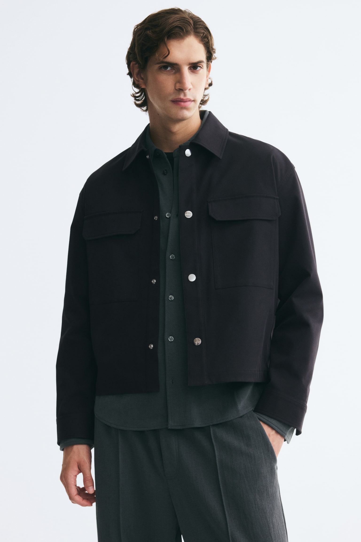 Мужская рубашка H&M Overshirt, цвет: Чёрный — фото 4