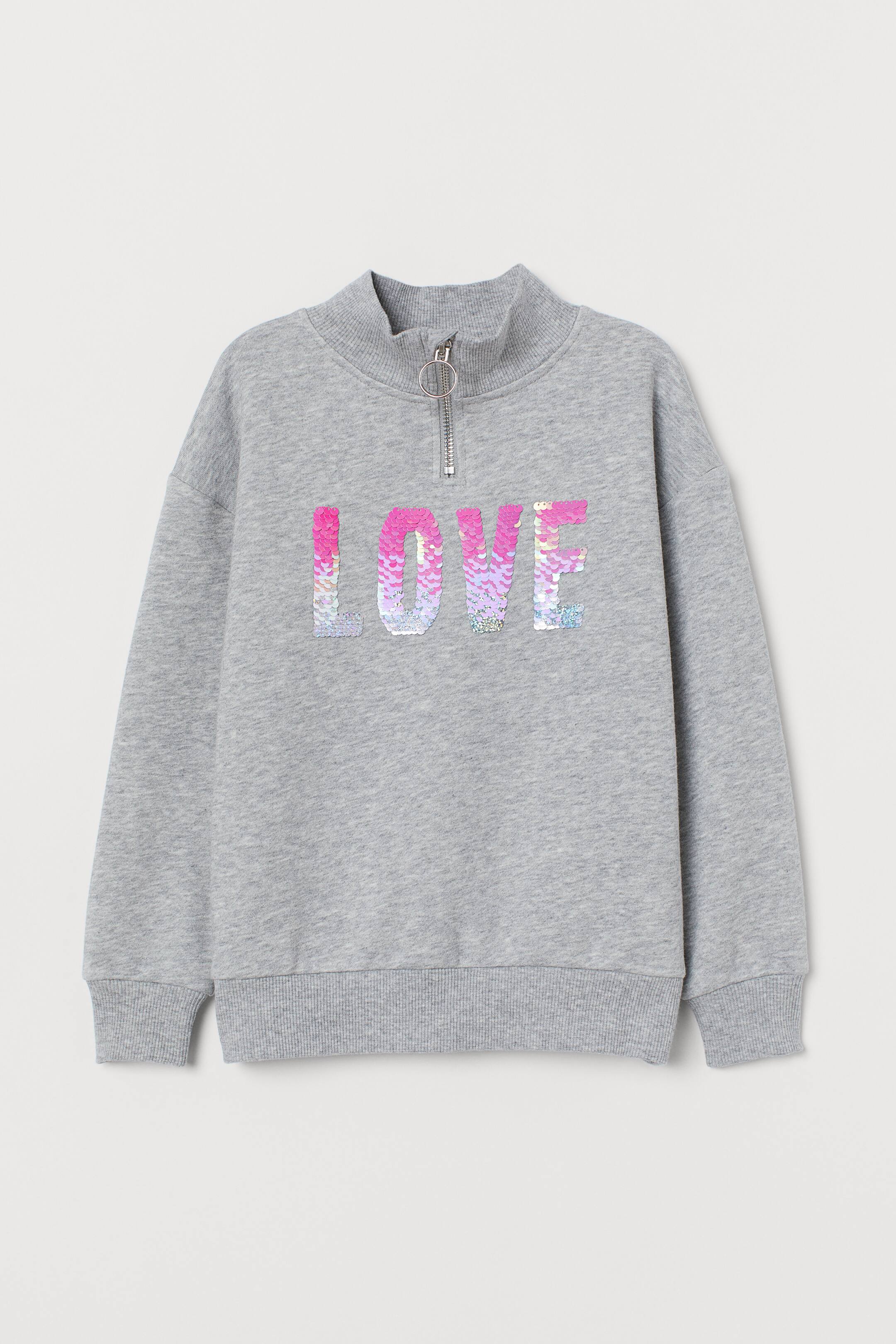 Größeres Bild ansehen: Sweatshirt mit Paillettenmotiv - Graumeliert/Love - Kids | H&M DE 1