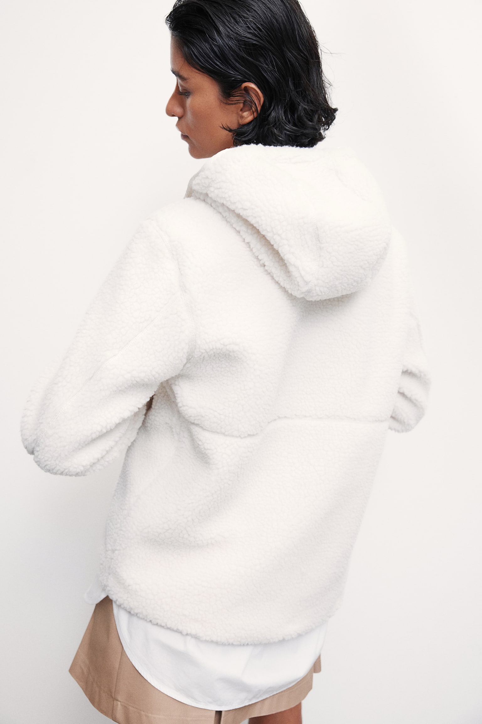 Hooded teddy jacket - White/Greige - 7