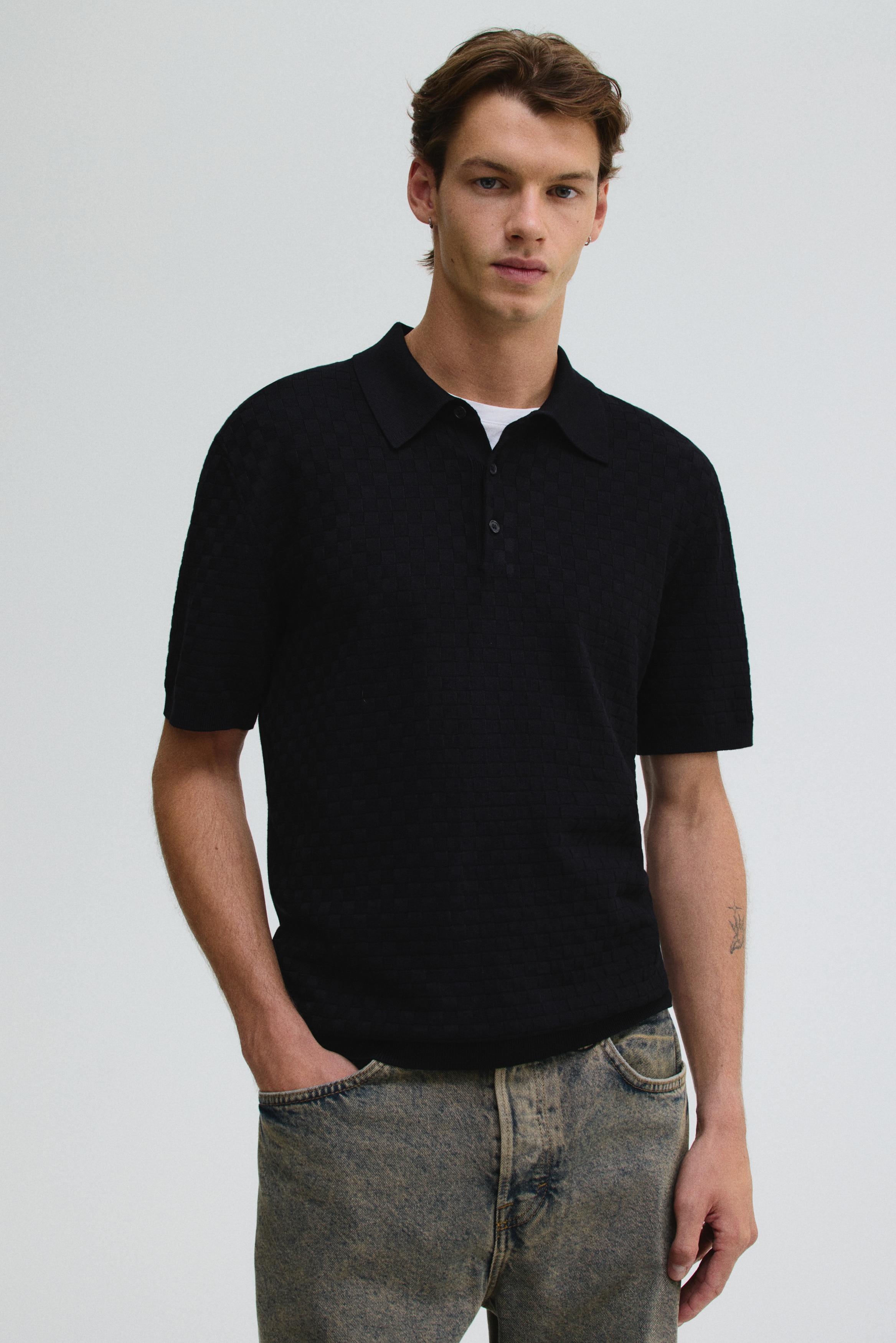 Slim-Fit Textured-Knit Polo Shirt by H&M