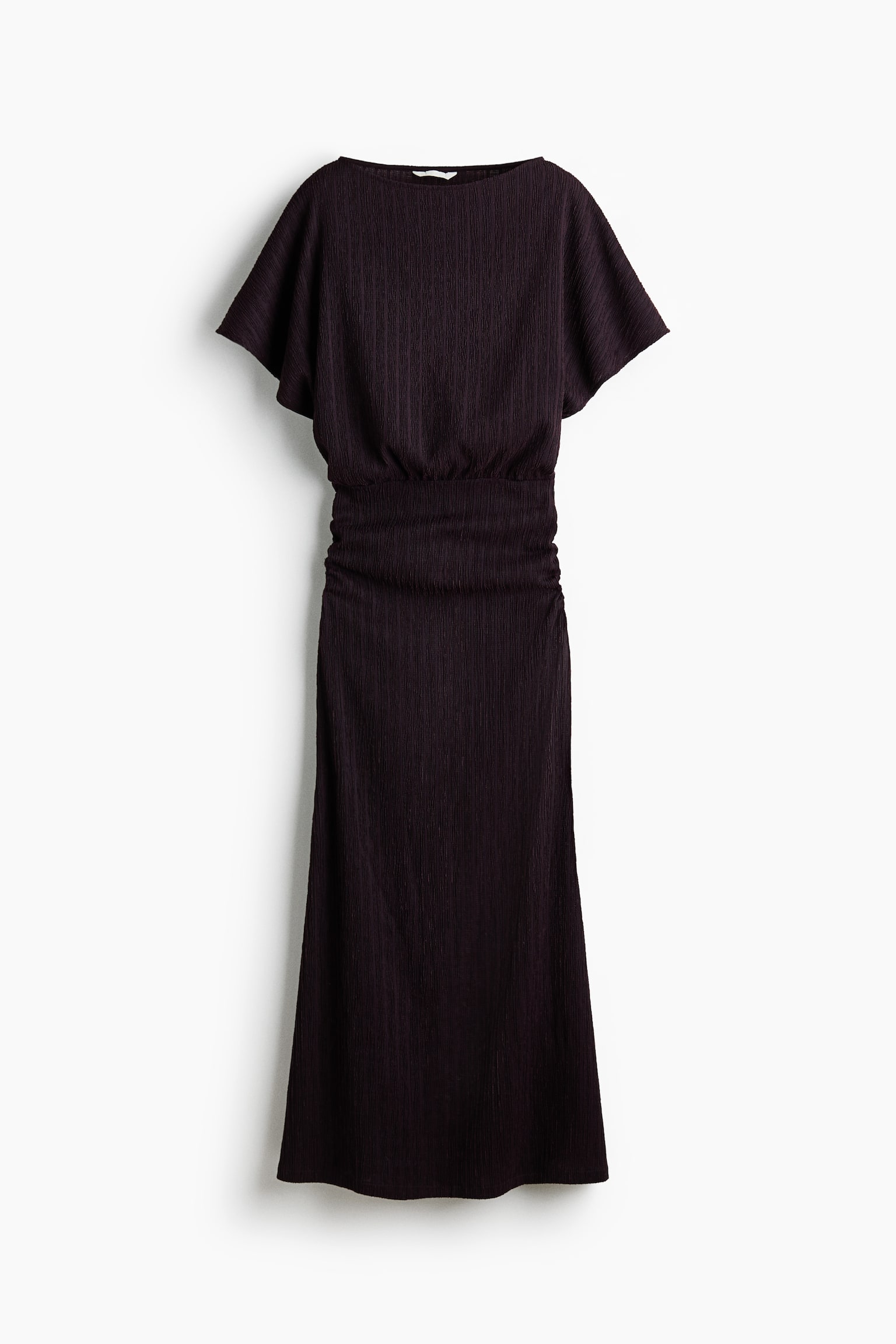 Crinkled butterfly-sleeved dress - חום כהה - 1