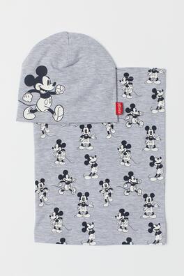 Jersey Hat and Tube Scarf - Lt. gray melange/Mickey Mouse - Kids | H&M US