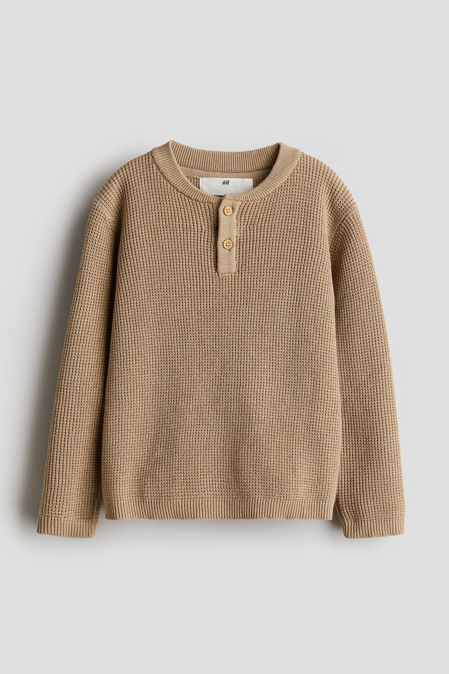 Waffle-knit Henley jumper - Beige/Khaki green - 1