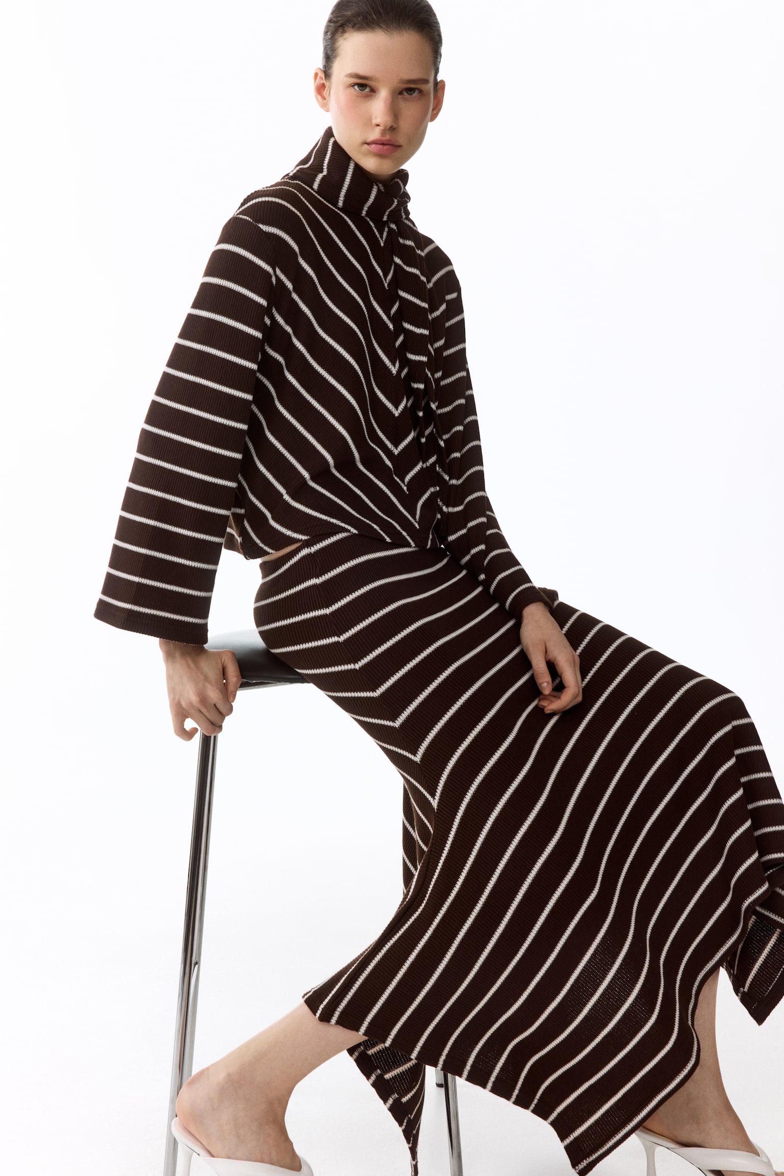 Rib-knit skirt - Dark brown/Striped - 6