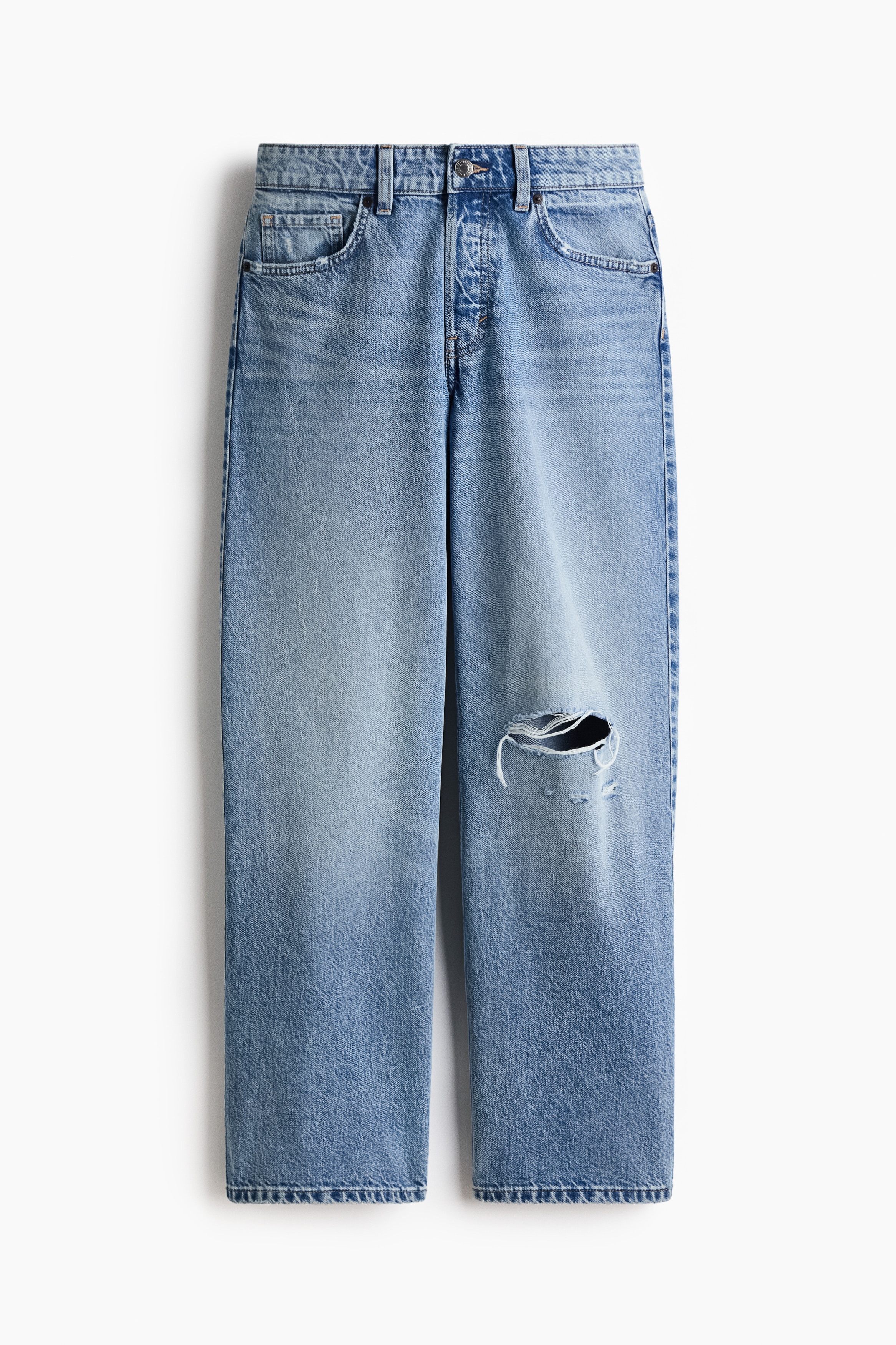 Wide Regular Jeans - Svetlá džínsovomodrá/Tmavohnedá/Biela/Džínsovomodrá
