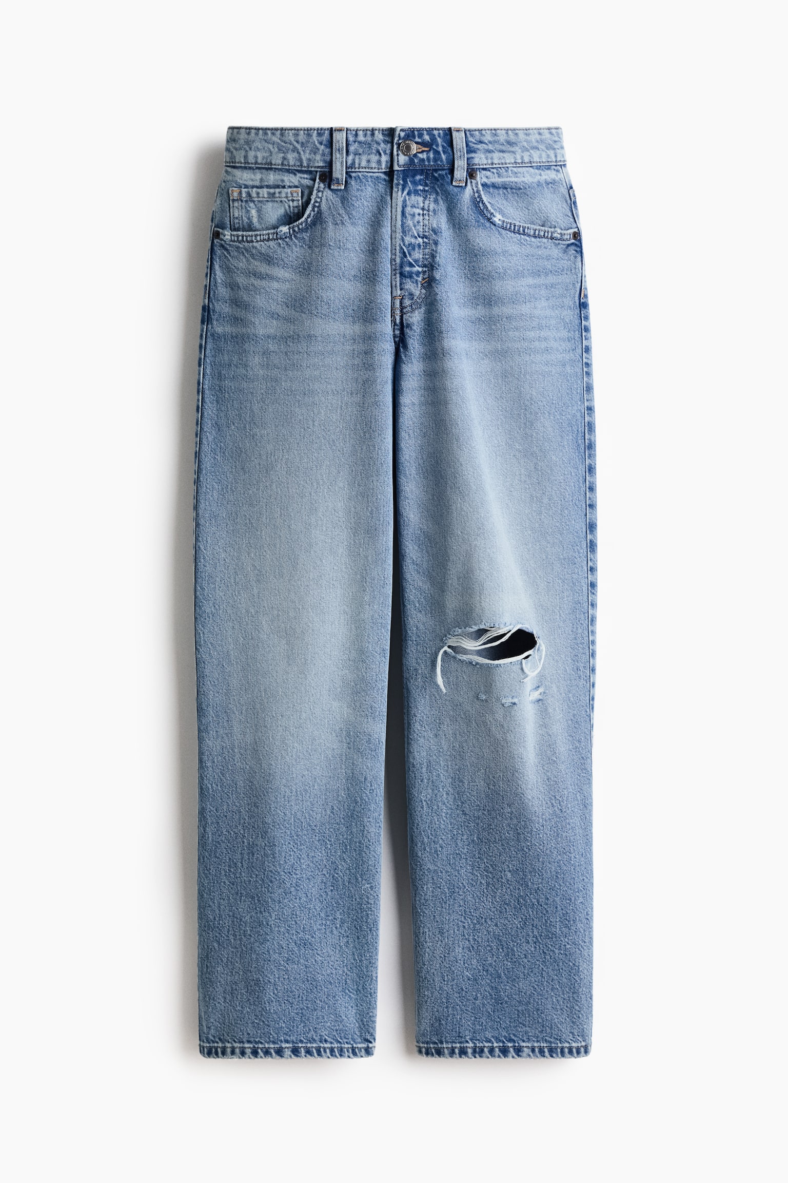 Wide Regular Jeans - Light denim blue/Azul denim/Blanco/Marrón oscuro