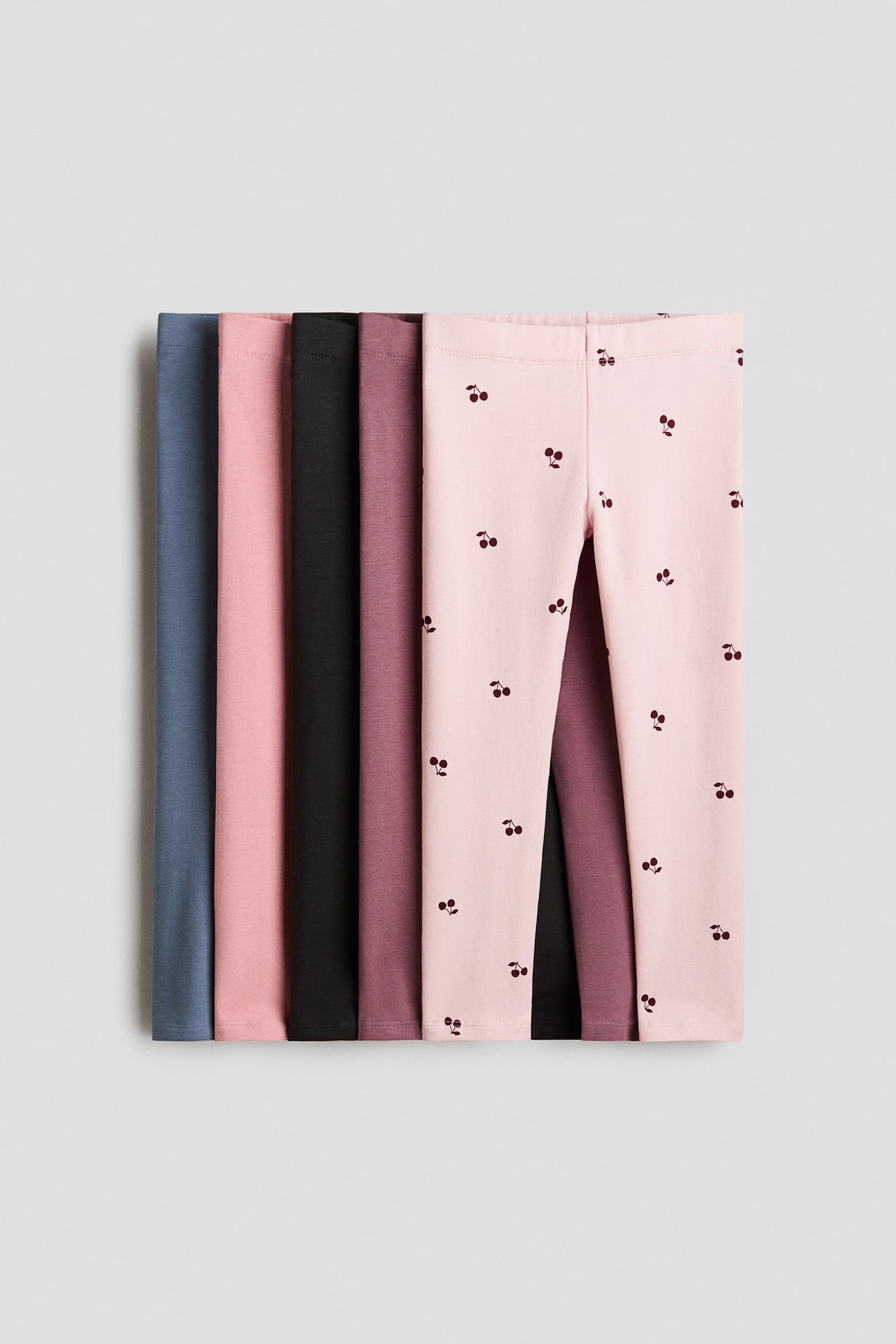 5er-Pack Baumwollleggings - Mattrosa/Kirschen