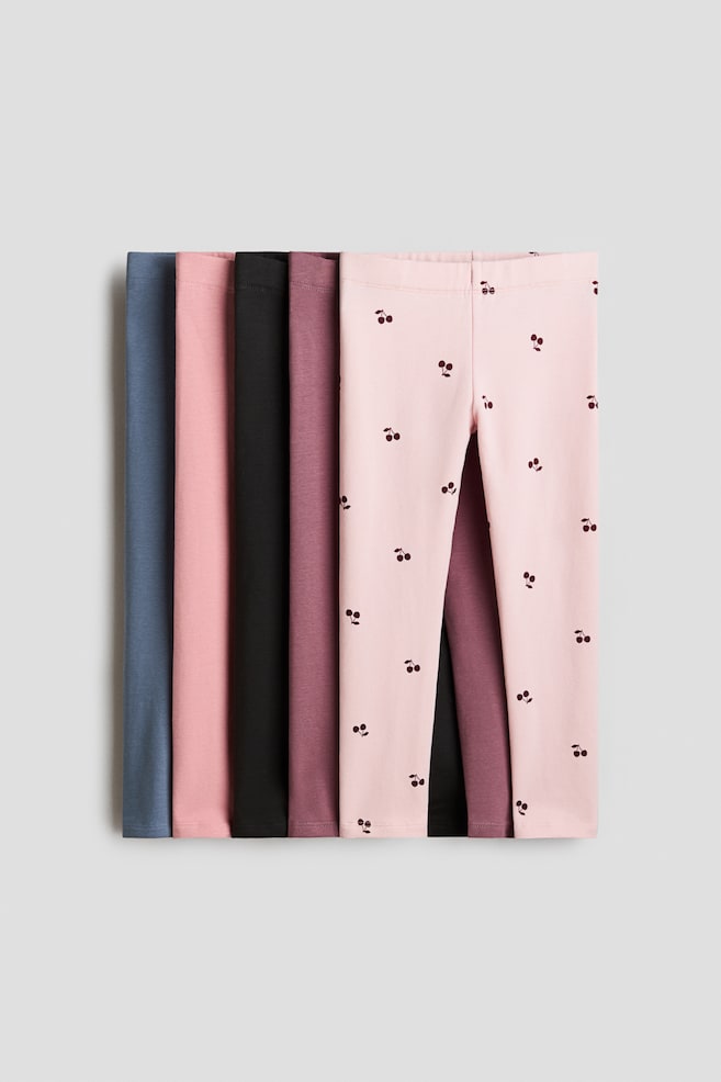 5-pack leggings i bomull - Dimrosa/Körsbär - 1