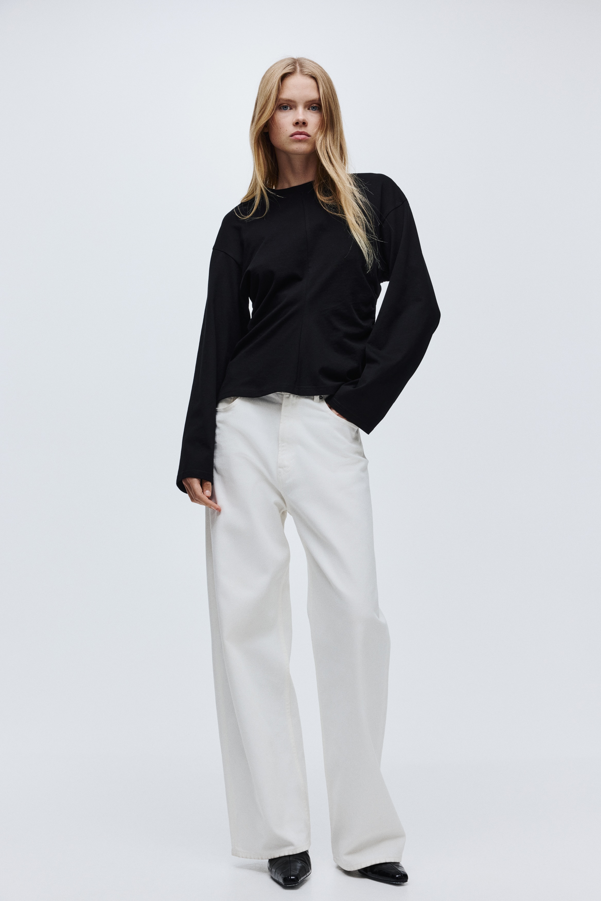 Gathered cotton jersey top