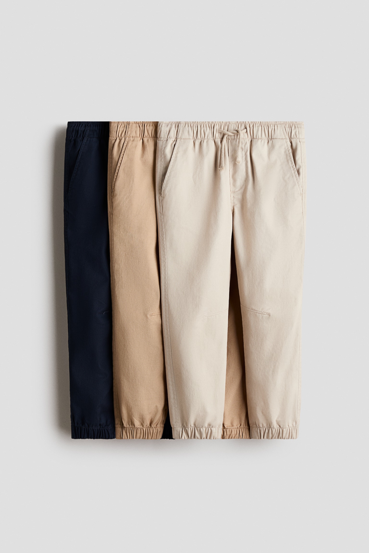 3-pack cotton twill joggers - Beige/Navy blue