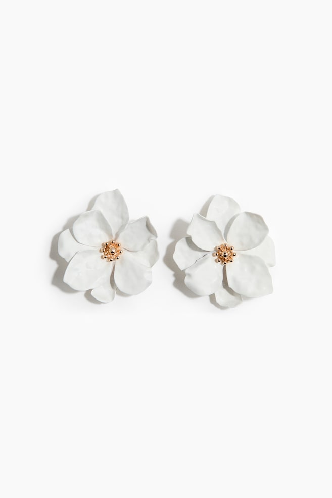 Flower-Shaped Earrings - White - 1